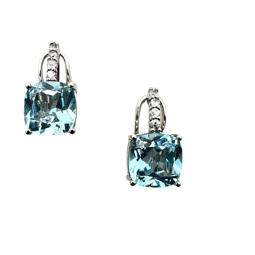 Blue And White Topaz Sterling Silver Lever Back Earrings Pierced 3/4 Inch: Blue And White Topaz Sterling Silver Lever Back Earrings Pierced 3/4 Inch