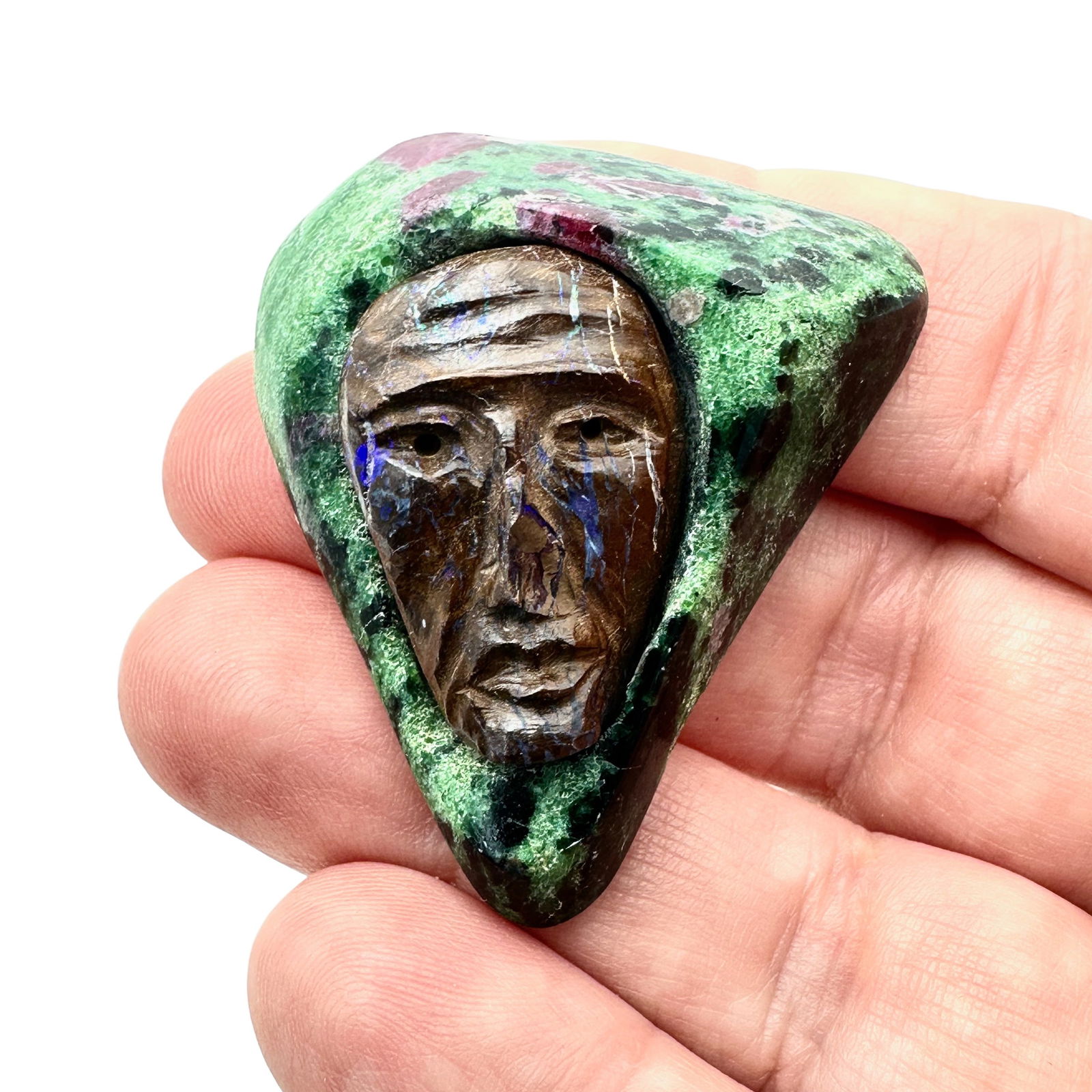 Vintage Ruby Zoisite Opal Brooch Pin Unusual Design 1 3/4 Inch (1 of 4)