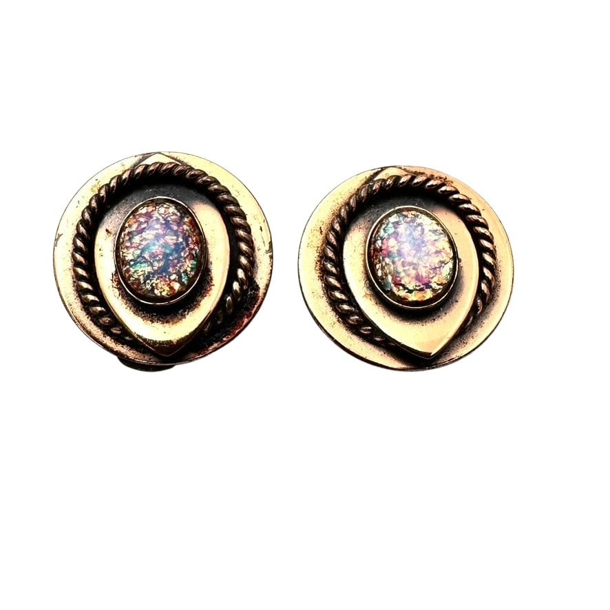 Vintage Artisan Mid Century Dragons Breath Glass Copper Clip Earrings (1 of 3)