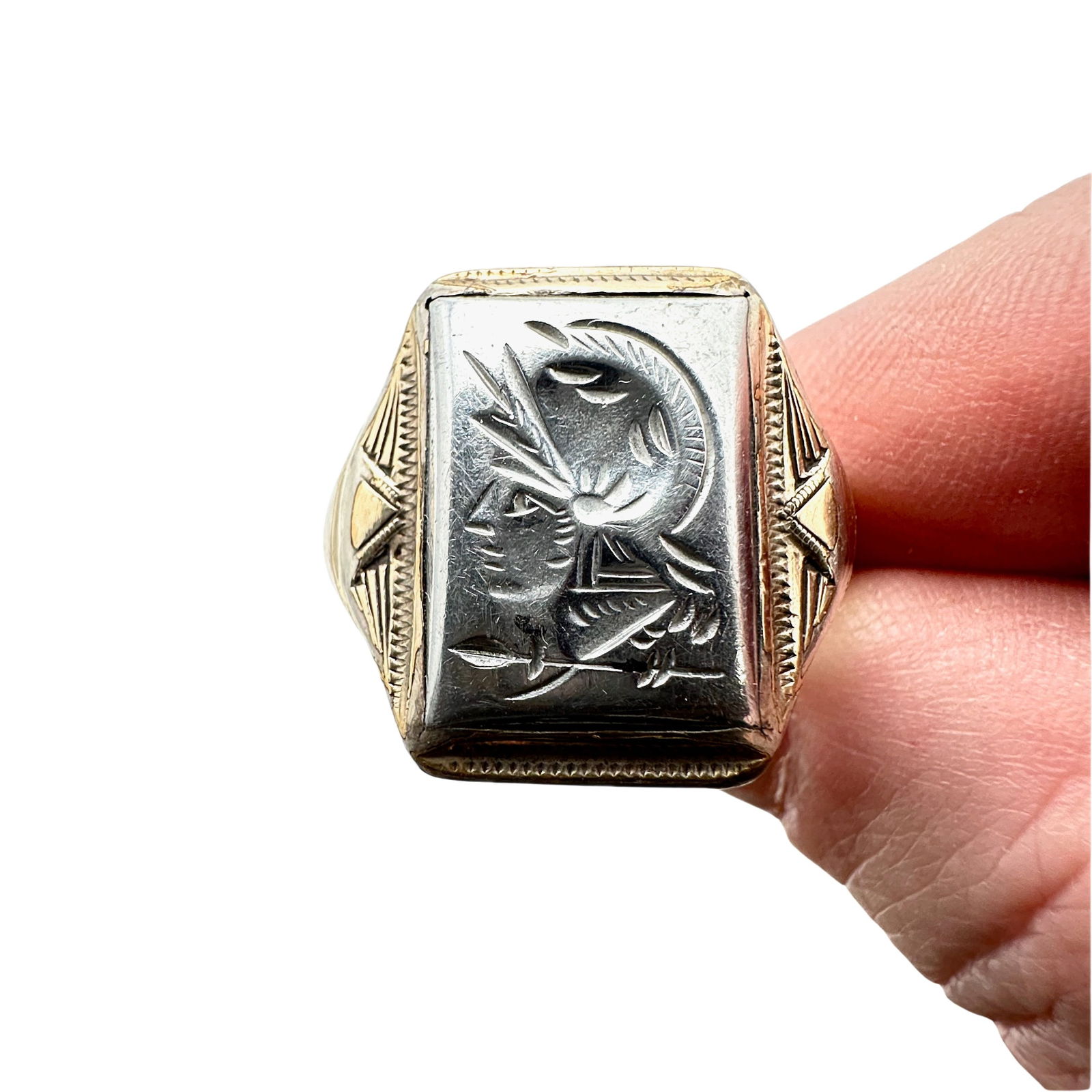 Antique Roman Soldier Sterling Silver 10K Gold Top Ring Size 11.5 Weight 13.8 Grams Vintage (1 of 2)