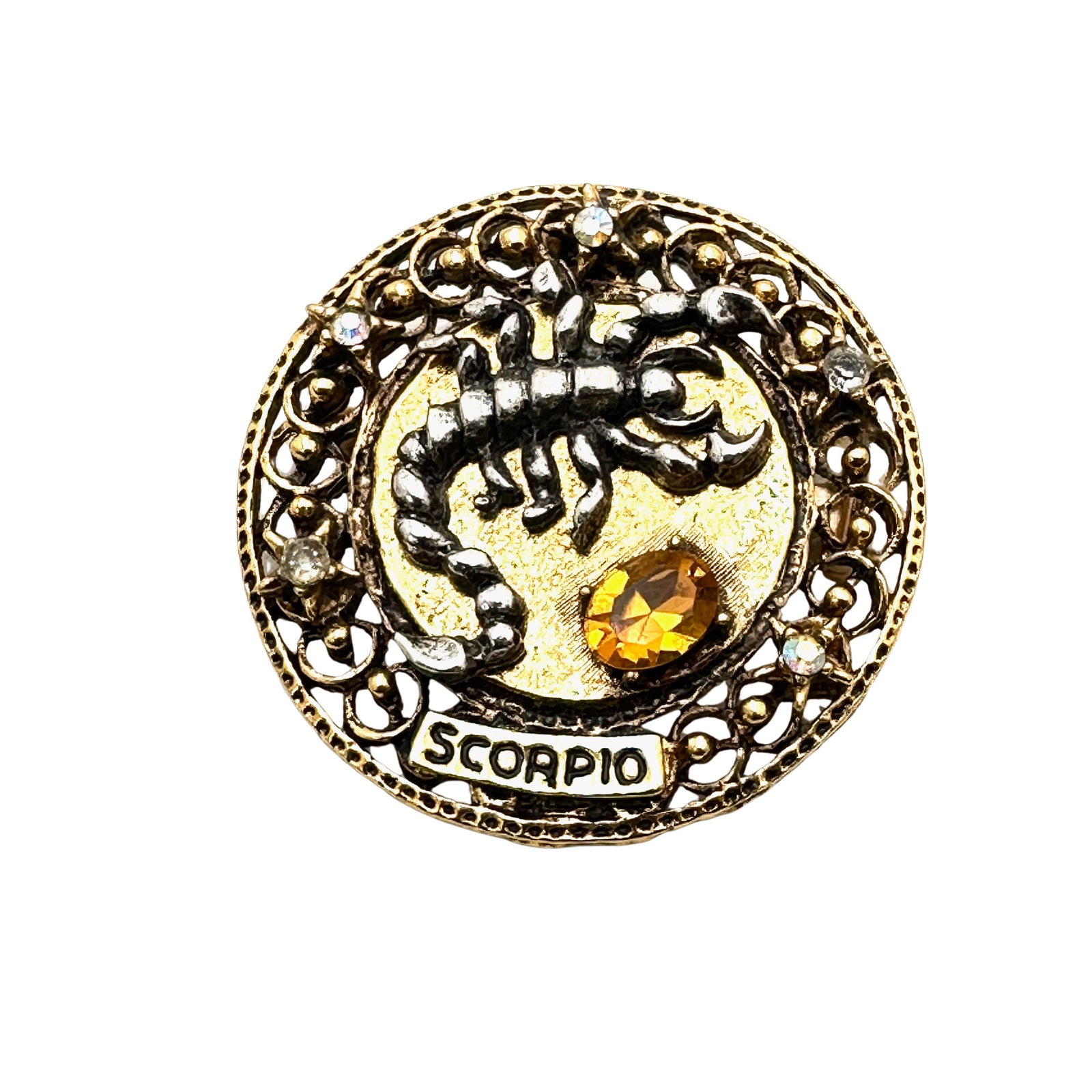 Vintage Arthur Pepper Art Scorpio Horoscope Rhinestone Gold Tone Brooch Pin 1.5 Inch: Vintage Arthur Pepper Art Scorpio Horoscope Rhinestone Gold Tone Brooch Pin 1.5 Inch