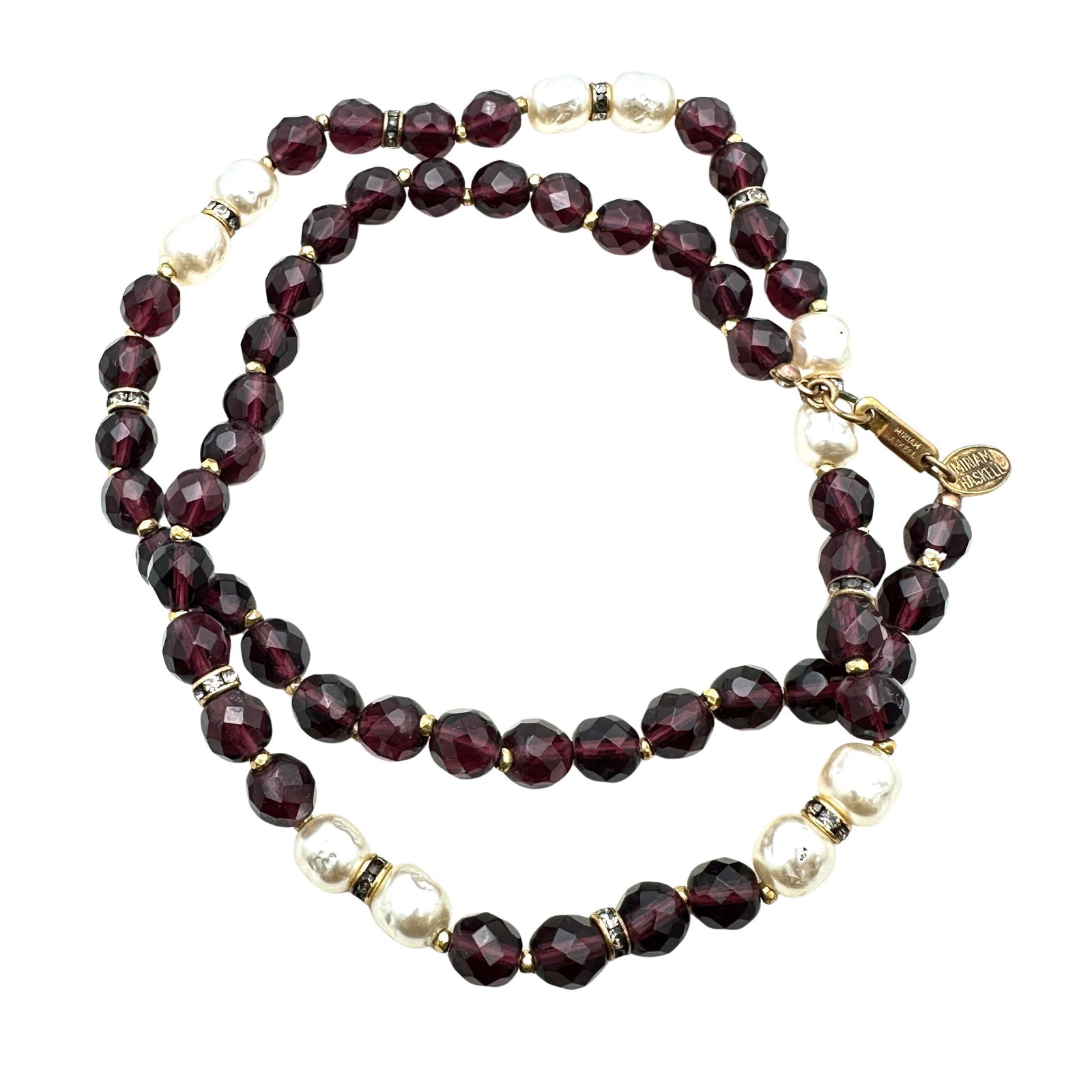 Vintage Miriam Haskel Purple Glass Bead Baroque Pearl Necklace 22 Inch Signed (1 of 2)