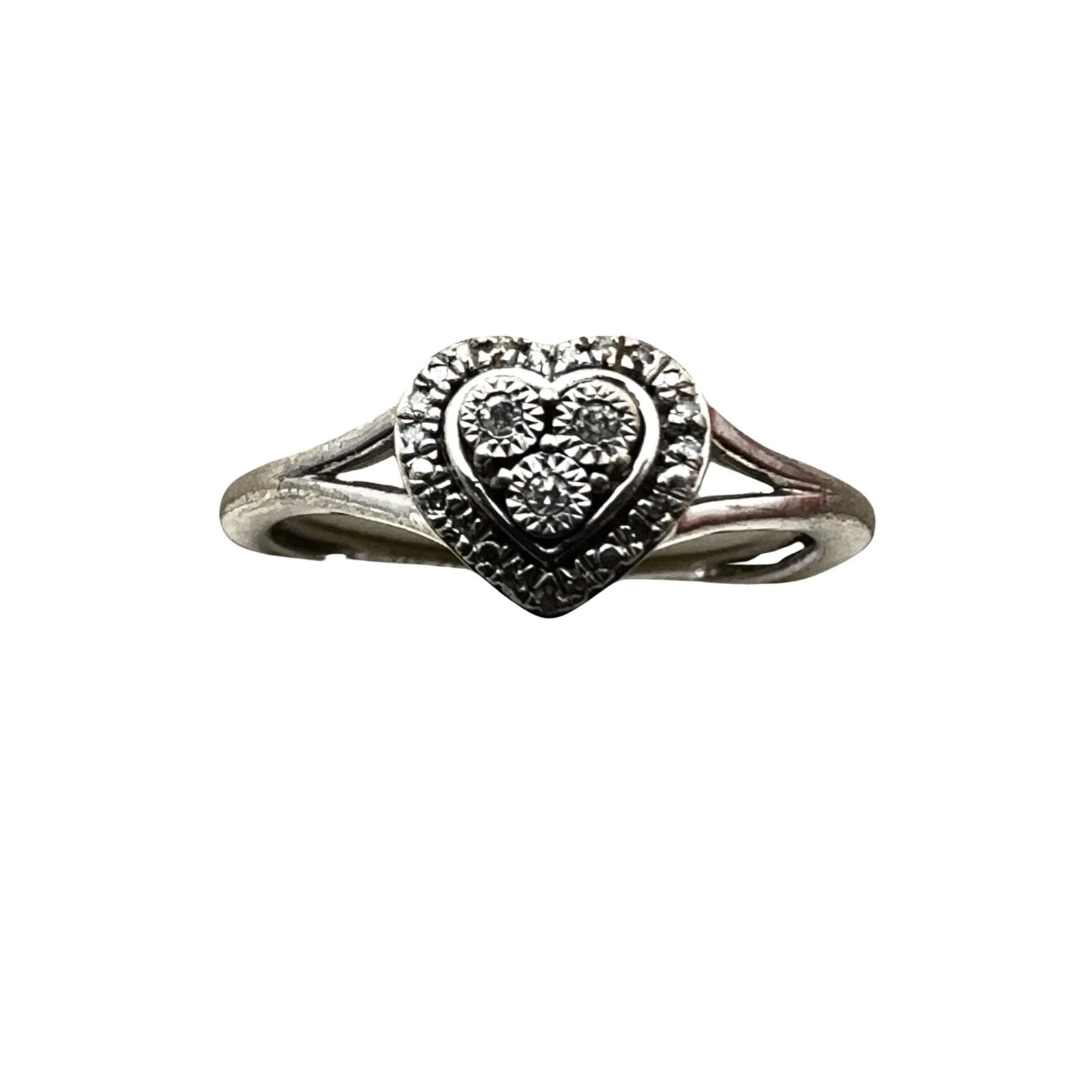Diamond Heart Ring Sterling Silver Size 6 Weight 2.6 Grams (1 of 3)