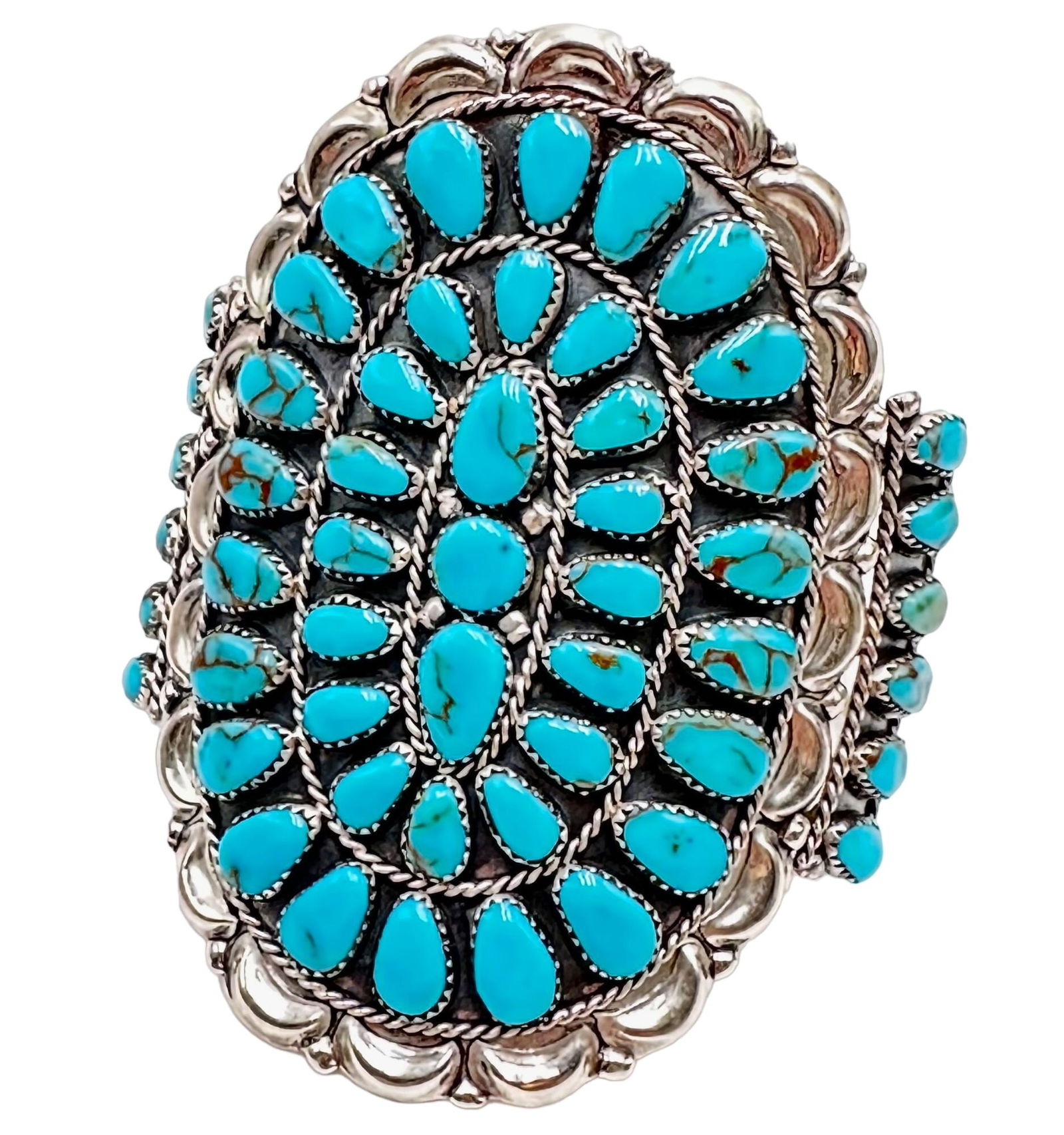 Native American Navajo Petit Point Turquoise Sterling Bracelet Signed DLW 50 Grams 7 Inch Adjustable (1 of 8)