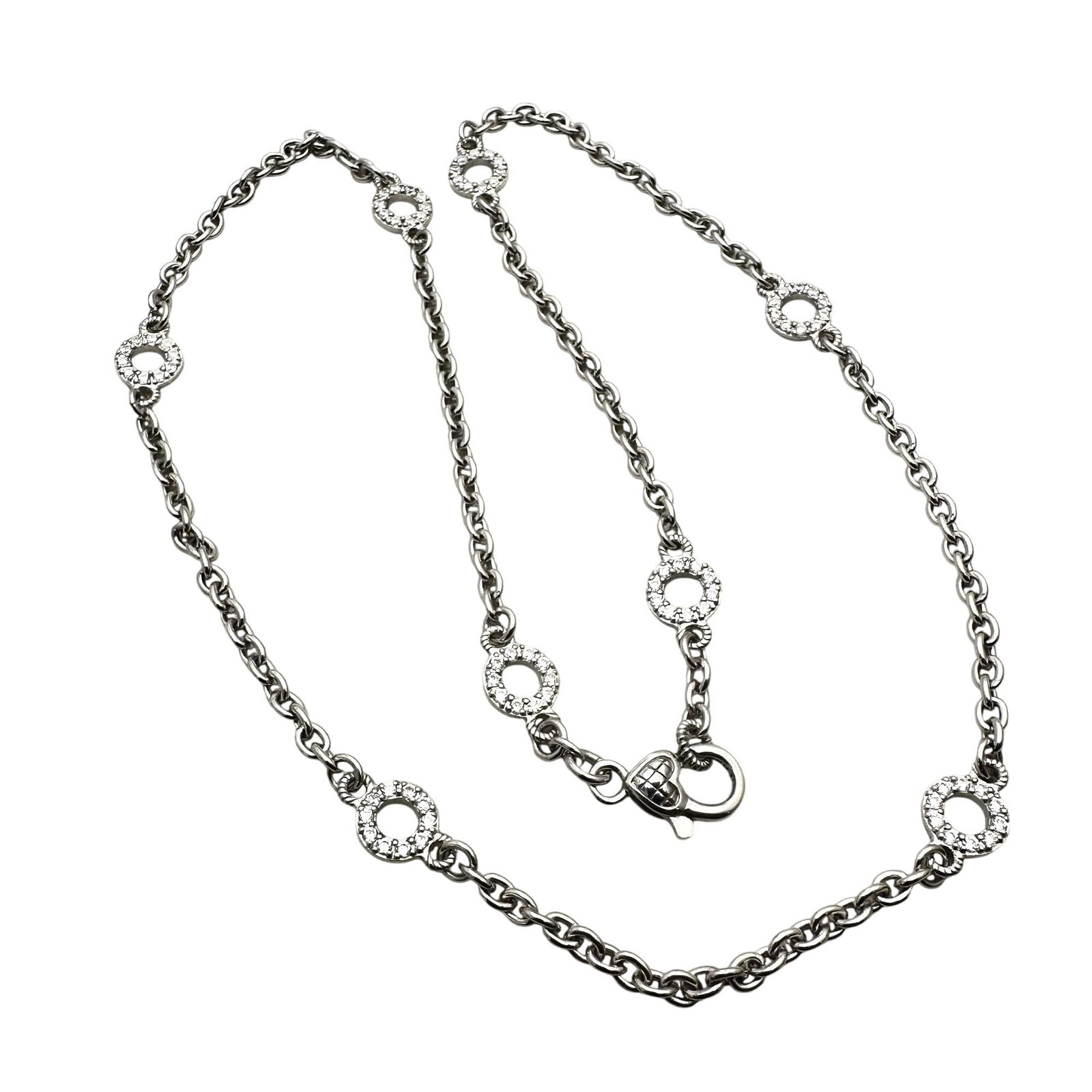 Judith Ripka Sterling Silver Circle Cubic Zirconia Station 22 Inch Necklace: Judith Ripka Sterling Silver Circle Cubic Zirconia Station 22 Inch Necklace