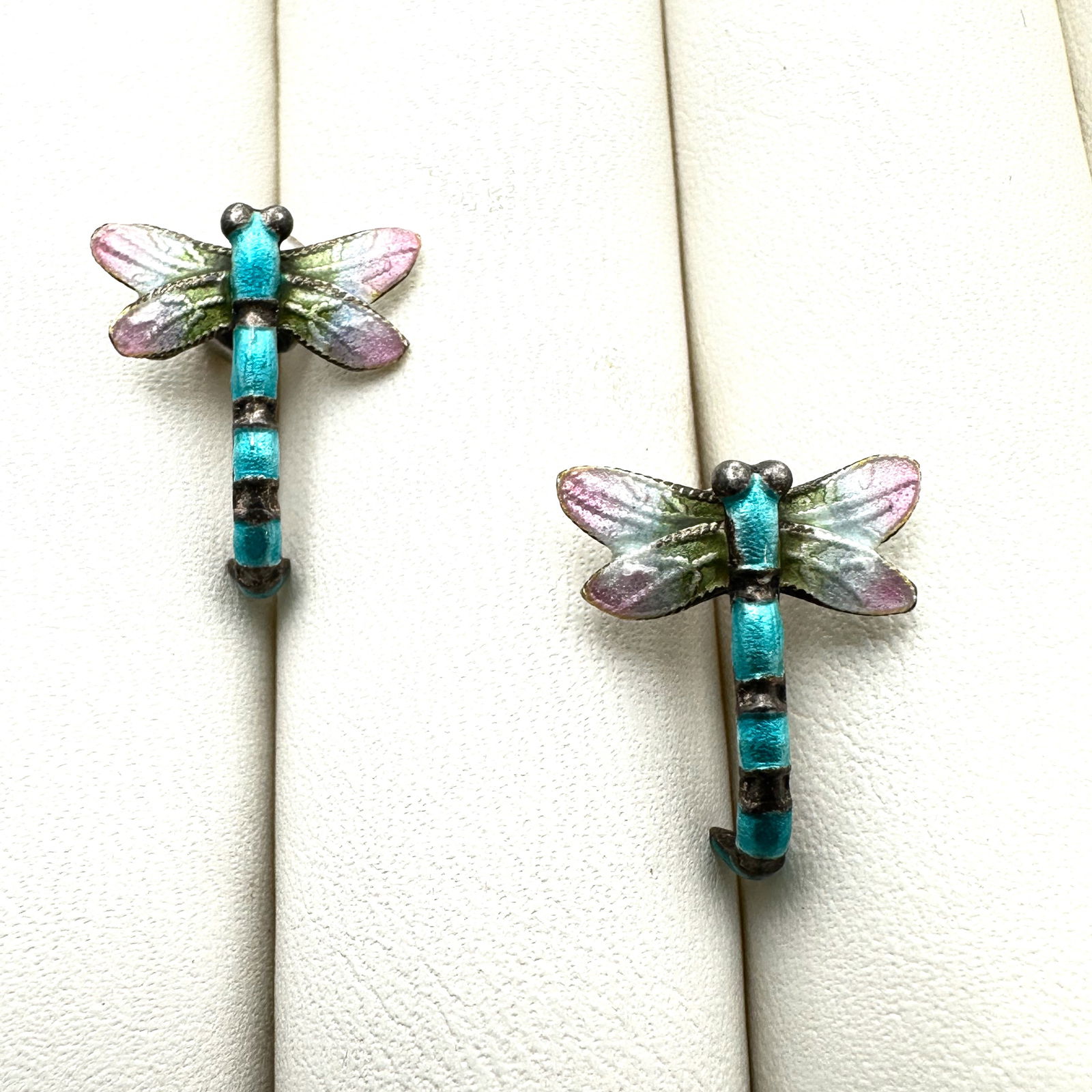 Darling Vintage Dragonfly Pierced Earrings Enamel Sterling Silver 3/4 Inch Length (1 of 3)