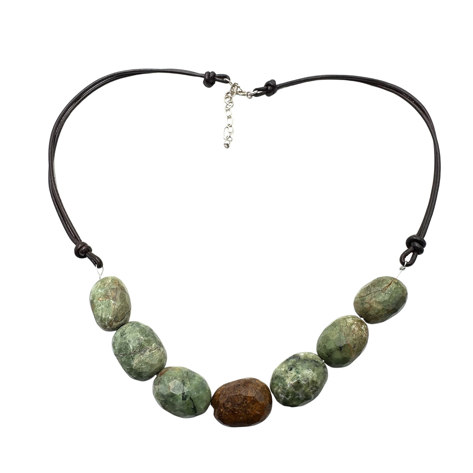 Turquoise Brown Leather Cord Sterling Silver Necklace 16 to 18 Inch: Turquoise Brown Leather Cord Sterling Silver Necklace 16 to 18 Inch