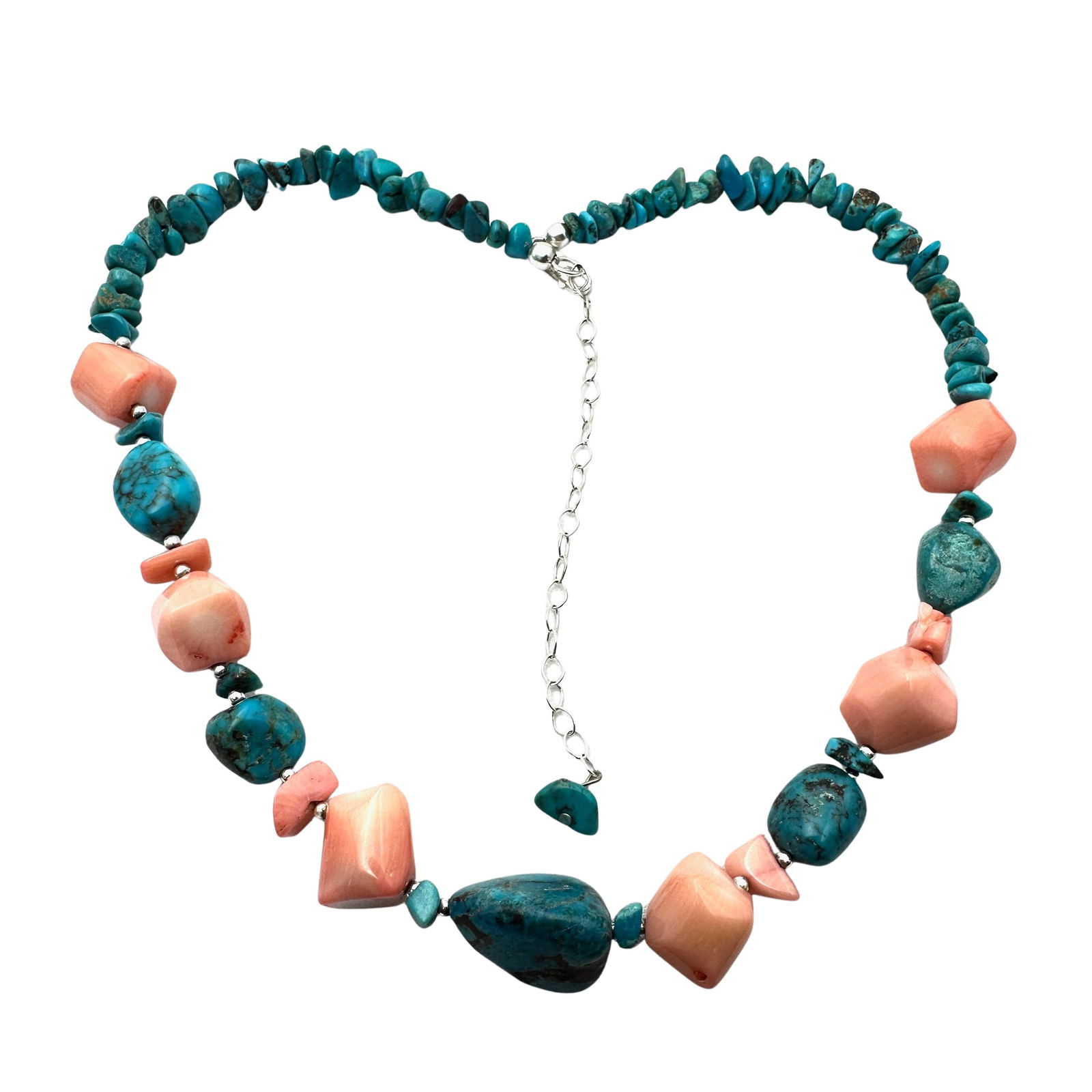 Coral Turquoise Bead Sterling Silver Necklace 16 to 18 Inch: Coral Turquoise Bead Sterling Silver Necklace 16 to 18 Inch
