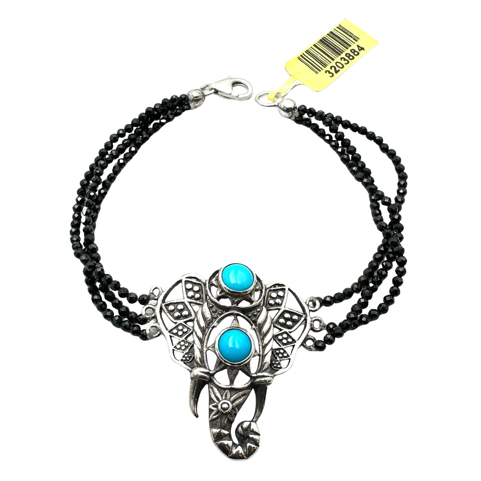 Turquoise Sterling Silver Elephant Multi Strand Black Spinel Bracelet 7 Inch Length (1 of 2)