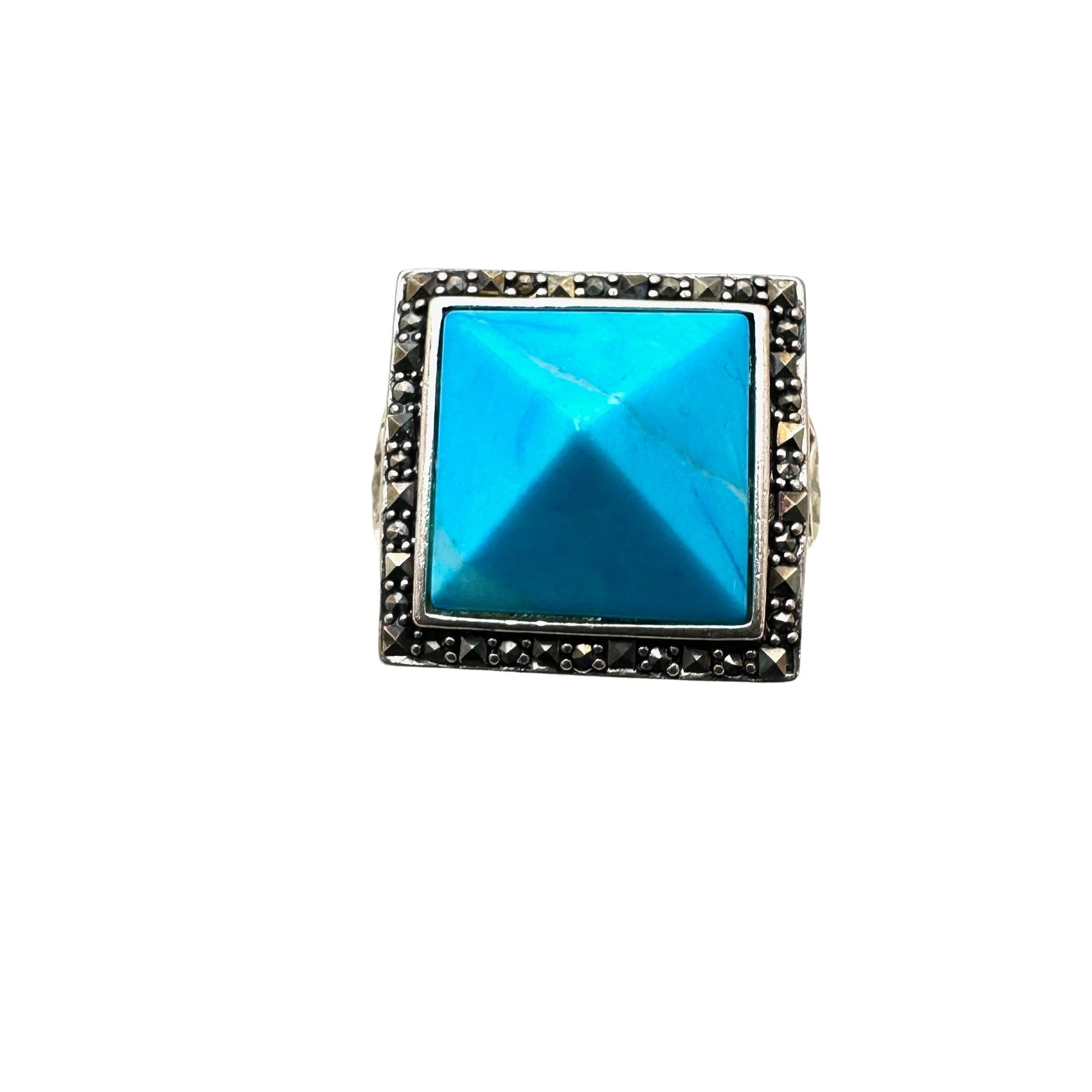 Blue Turquoise Marcasite Sterling Silver Ring Size 9: Blue Turquoise Marcasite Sterling Silver Ring Size 9