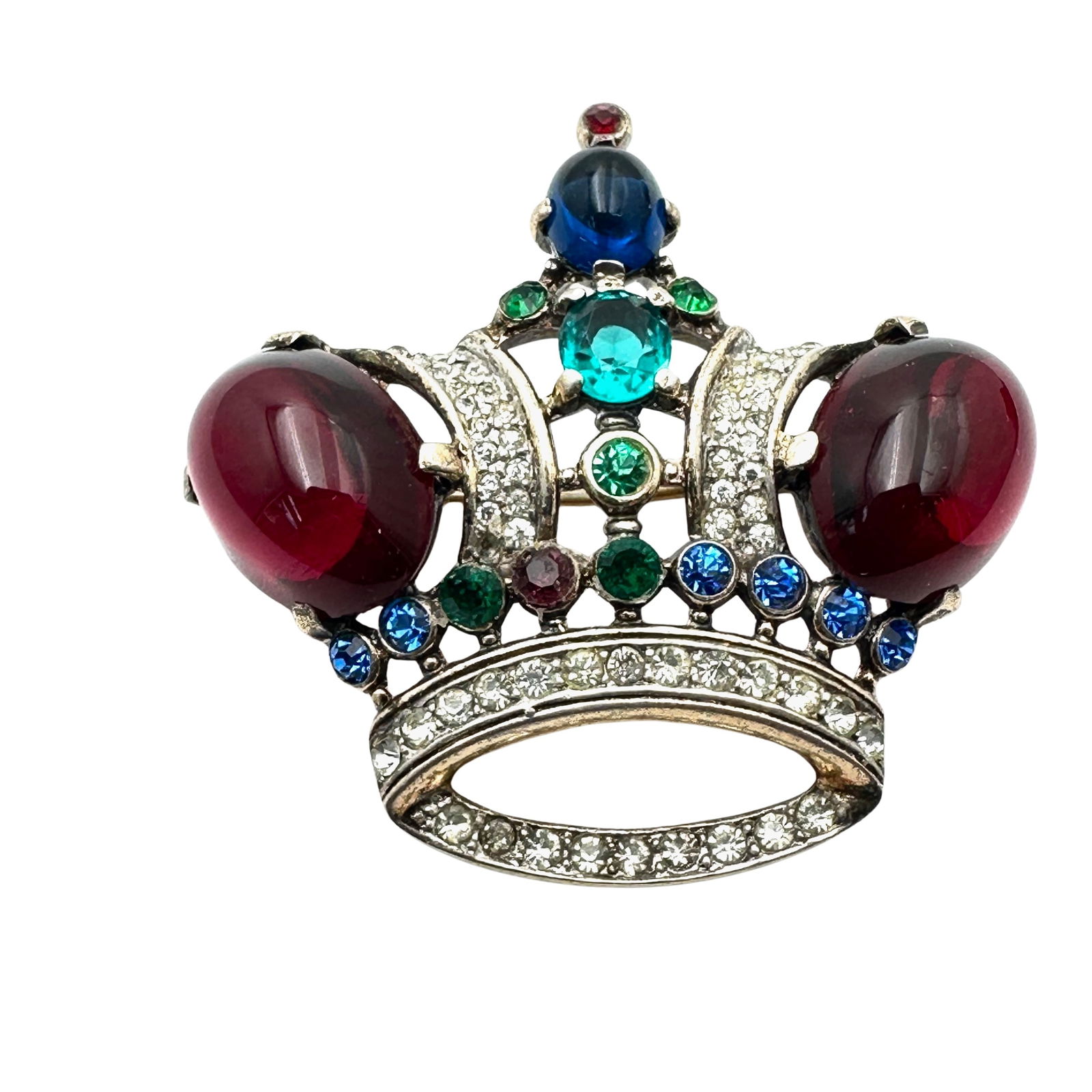 Vintage Trifari Sterling Silver Glass Rhinestone Crown Brooch Pin 2 Inch 24 Grams (1 of 2)