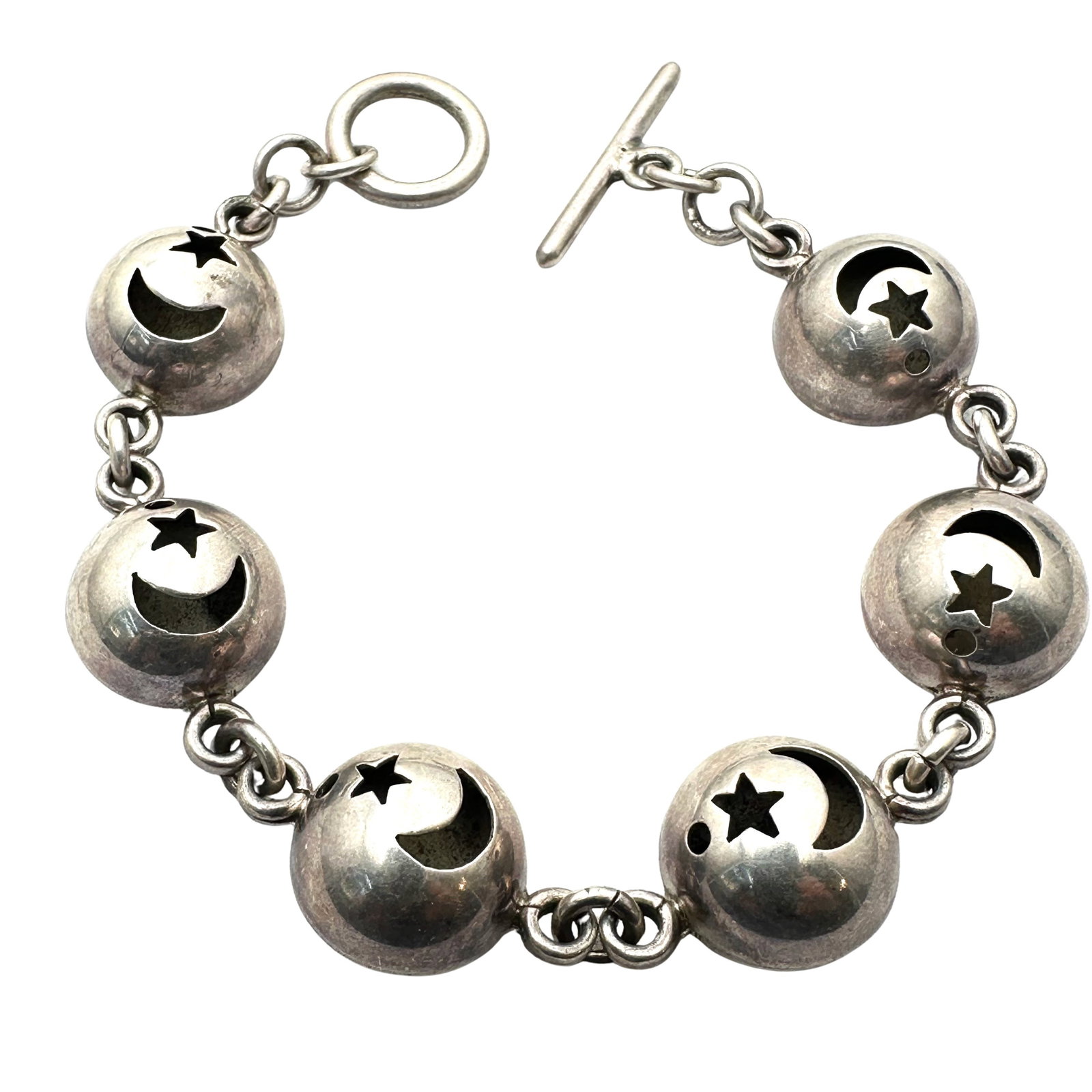Taxco Mexico Sterling Silver Moon Stars Design Bracelet 7.5 Inch 28 Grams: Taxco Mexico Sterling Silver Moon Stars Design Bracelet 7.5 Inch 28 Grams