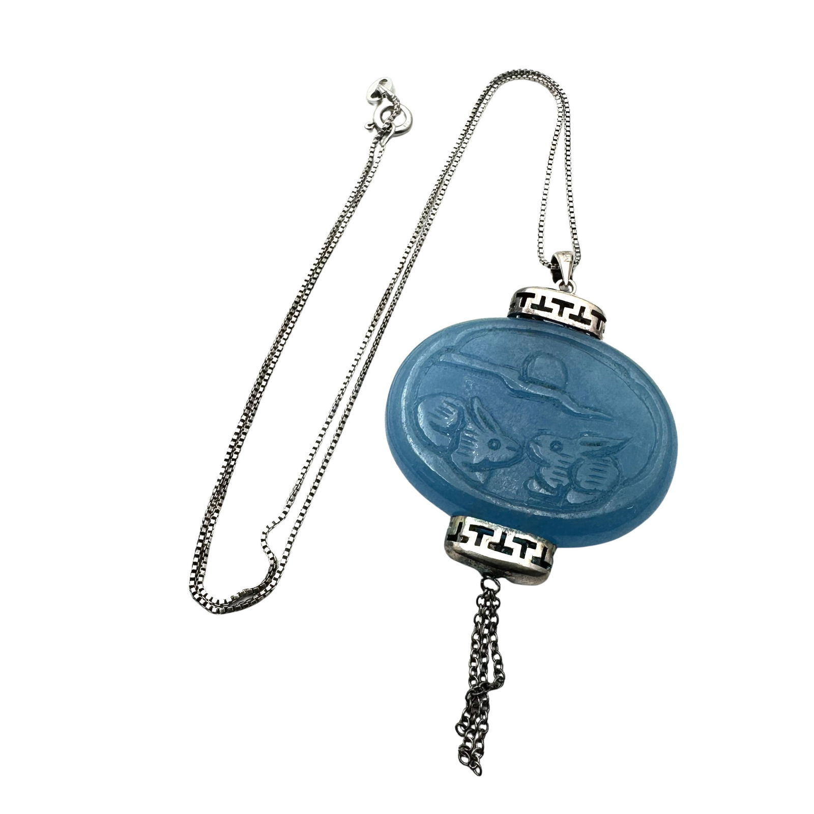 Blue Gemstone Sterling Silver Chinese Lantern Pendant Necklace 16 Inch Chain 21 Grams (1 of 2)