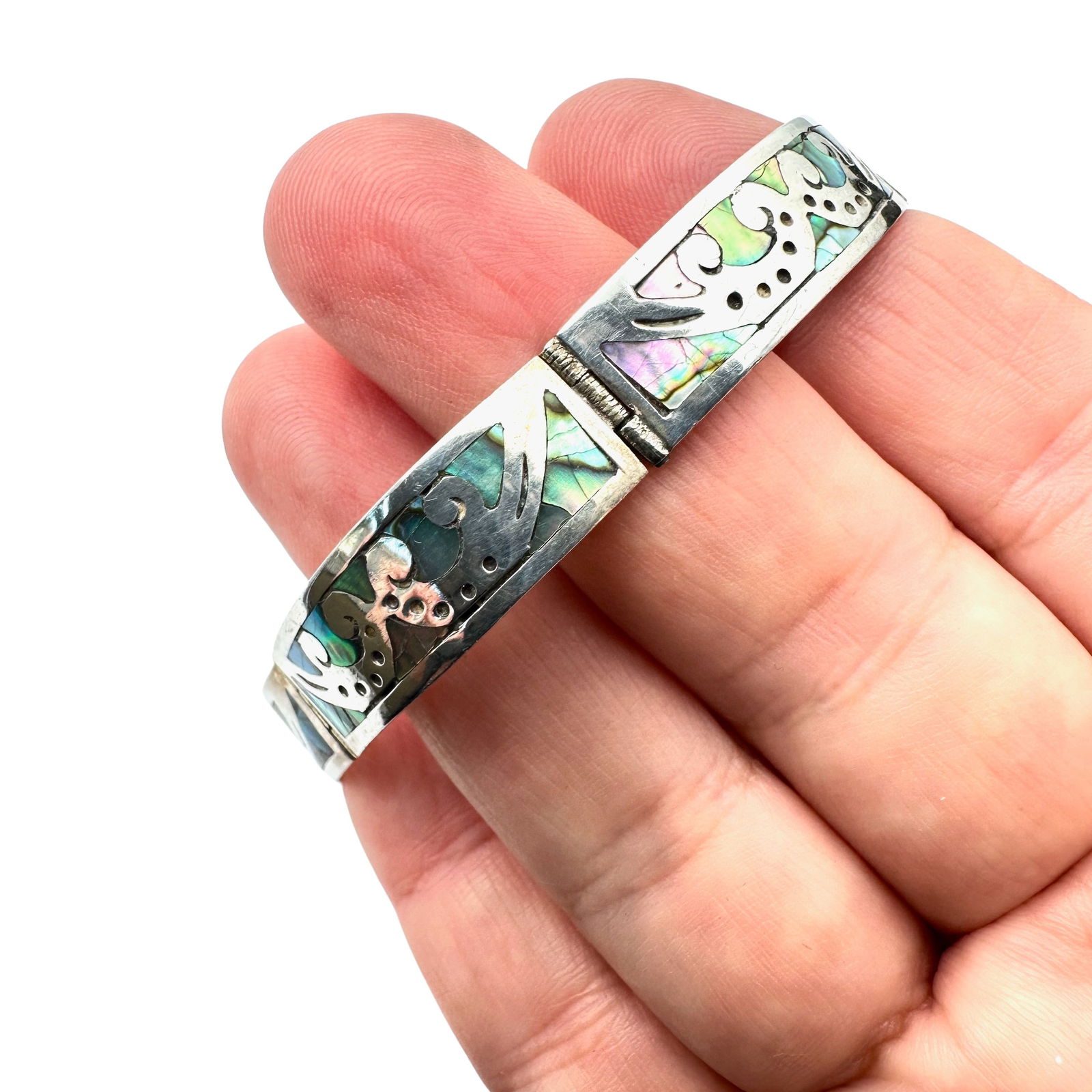 Vintage Inlay Abalone Sterling Silver Bracelet 7 Inch Weight 11 Grams: Vintage Inlay Abalone Sterling Silver Bracelet 7 Inch Weight 11 Grams