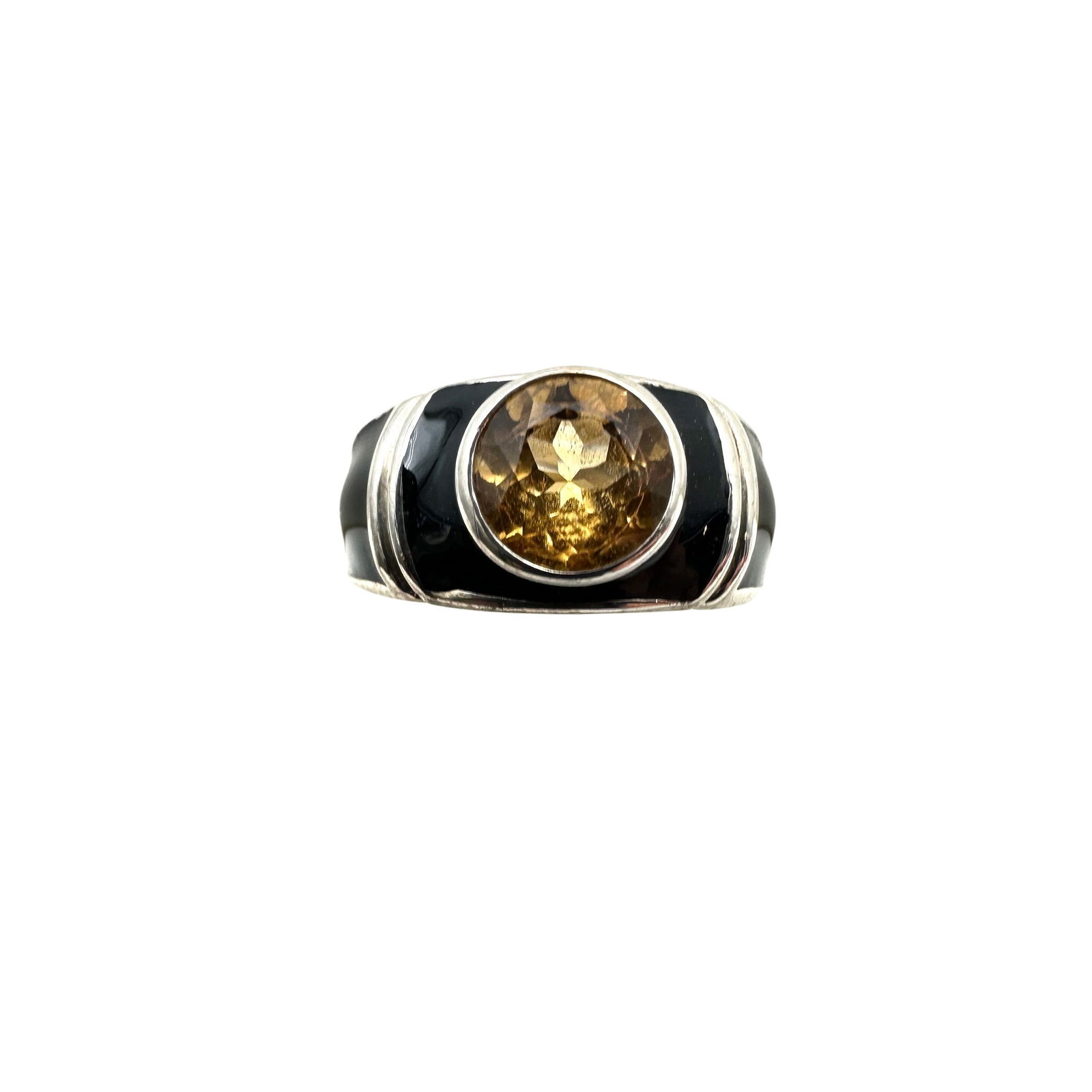 Joseph Esposito Citrine Sterling Silver Black Enamel Ring Size 9 (1 of 2)