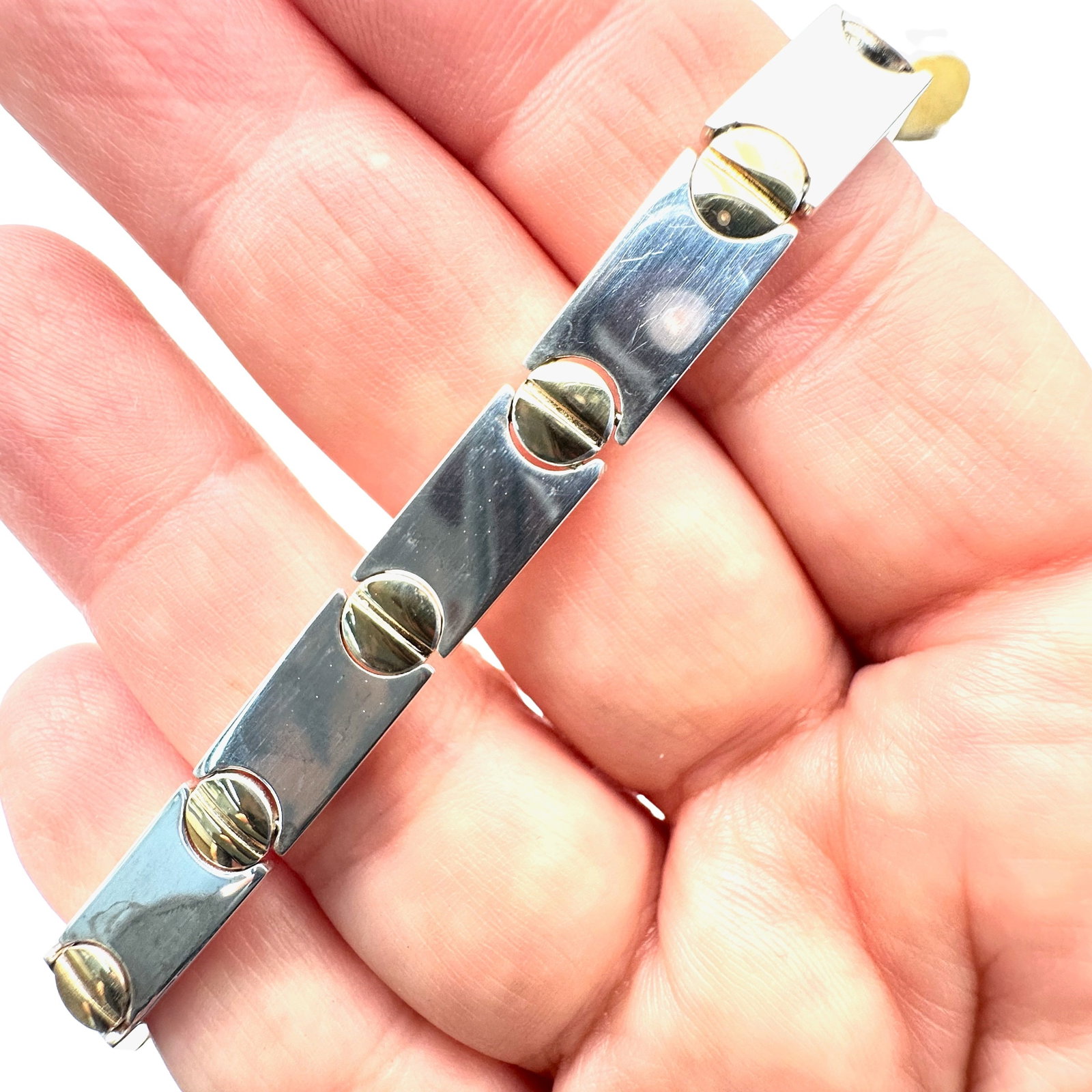 Italy Milor Sterling Silver Bracelet Gold Plated Nail Head Design 7.25 Inch Length 14 Grams: Italy Milor Sterling Silver Bracelet Gold Plated Nail Head Design 7.25 Inch Length 14 Grams