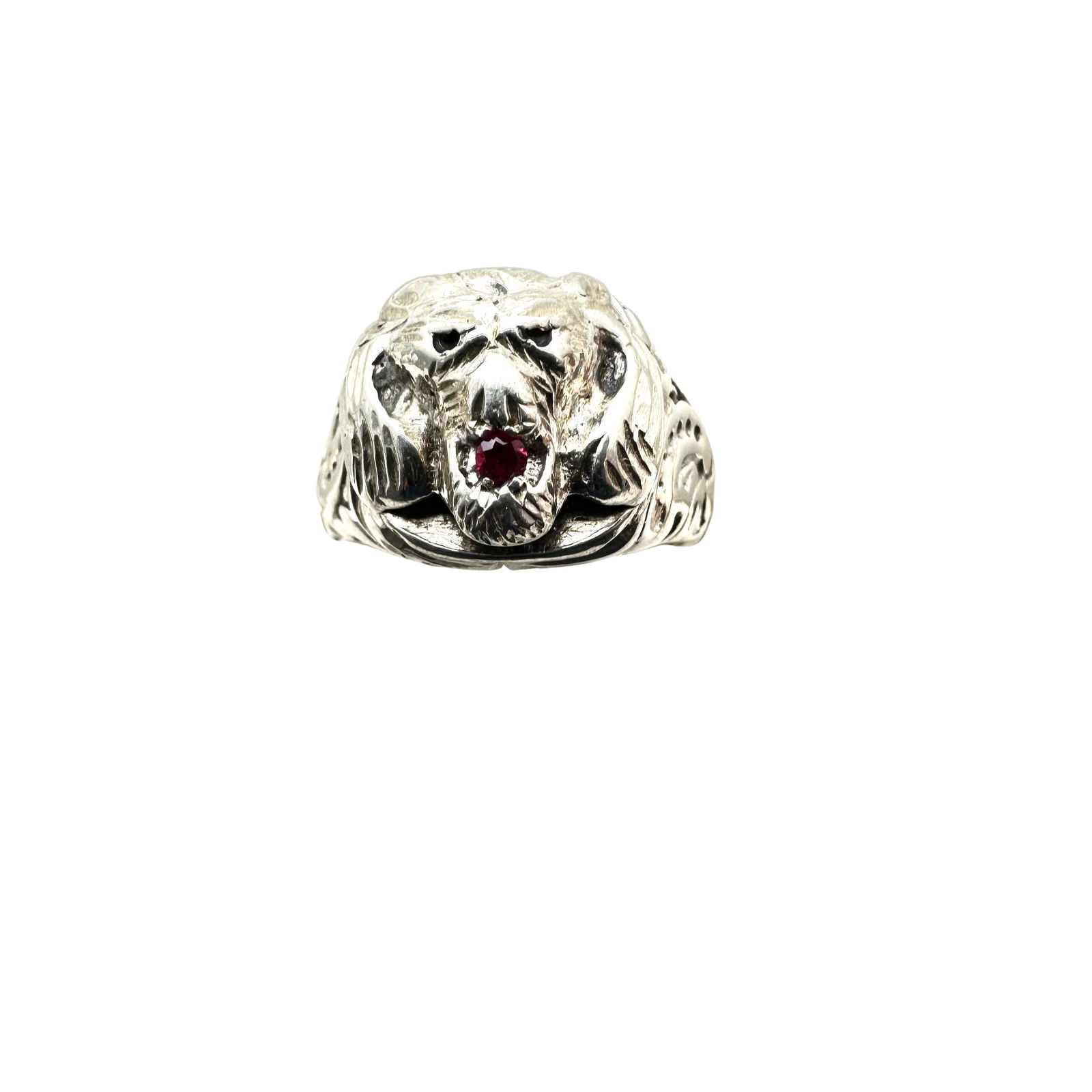 Vintage Red Ruby Sterling Silver Lion Ring Size 10.5 Weight 12 Grams (1 of 2)