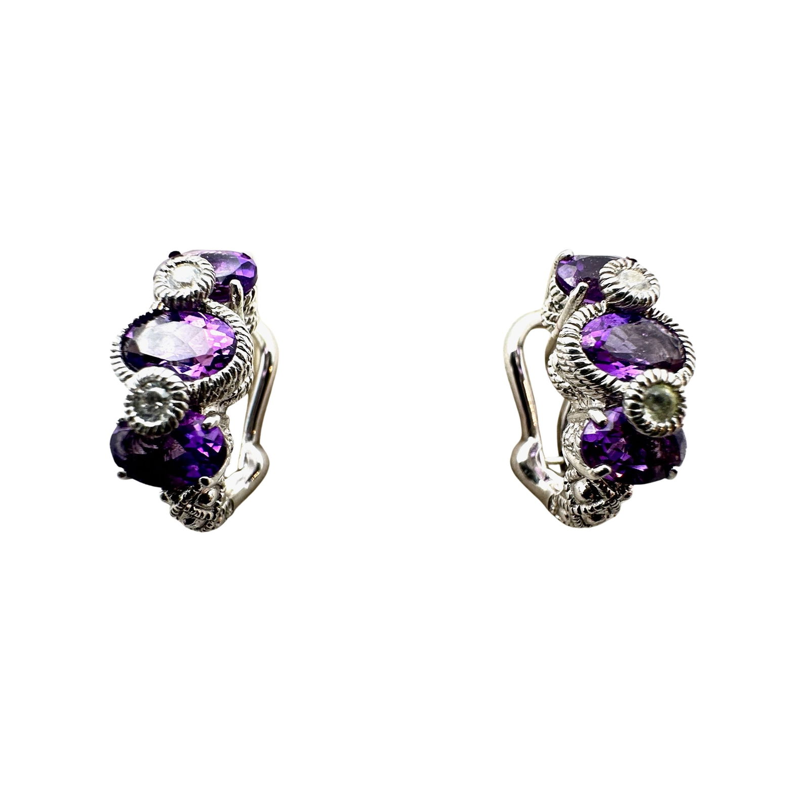 Judith Ripka Purple Amethyst Sterling Silver Pierced Lever Back Earrings 3/4 Inch: Judith Ripka Purple Amethyst Sterling Silver Pierced Lever Back Earrings 3/4 Inch