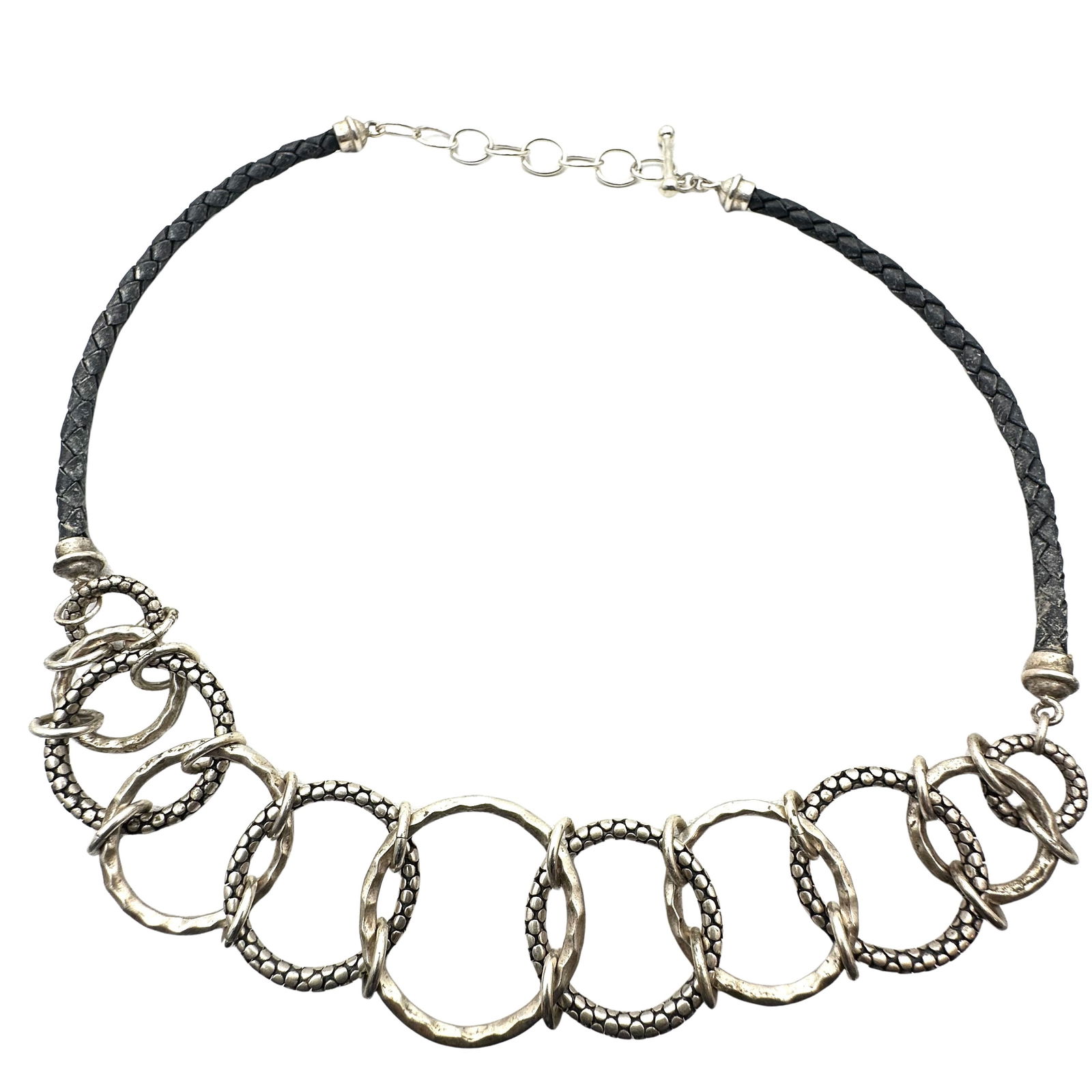 Michael Dawkins Sterling Silver Black Leather Toggle Necklace 18 Inch (1 of 2)