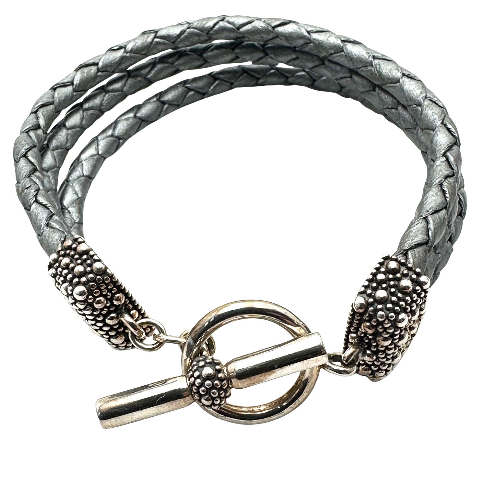 Michael Dawkins Sterling Silver Grey Leather Toggle Bracelet 7 Inch (1 of 2)