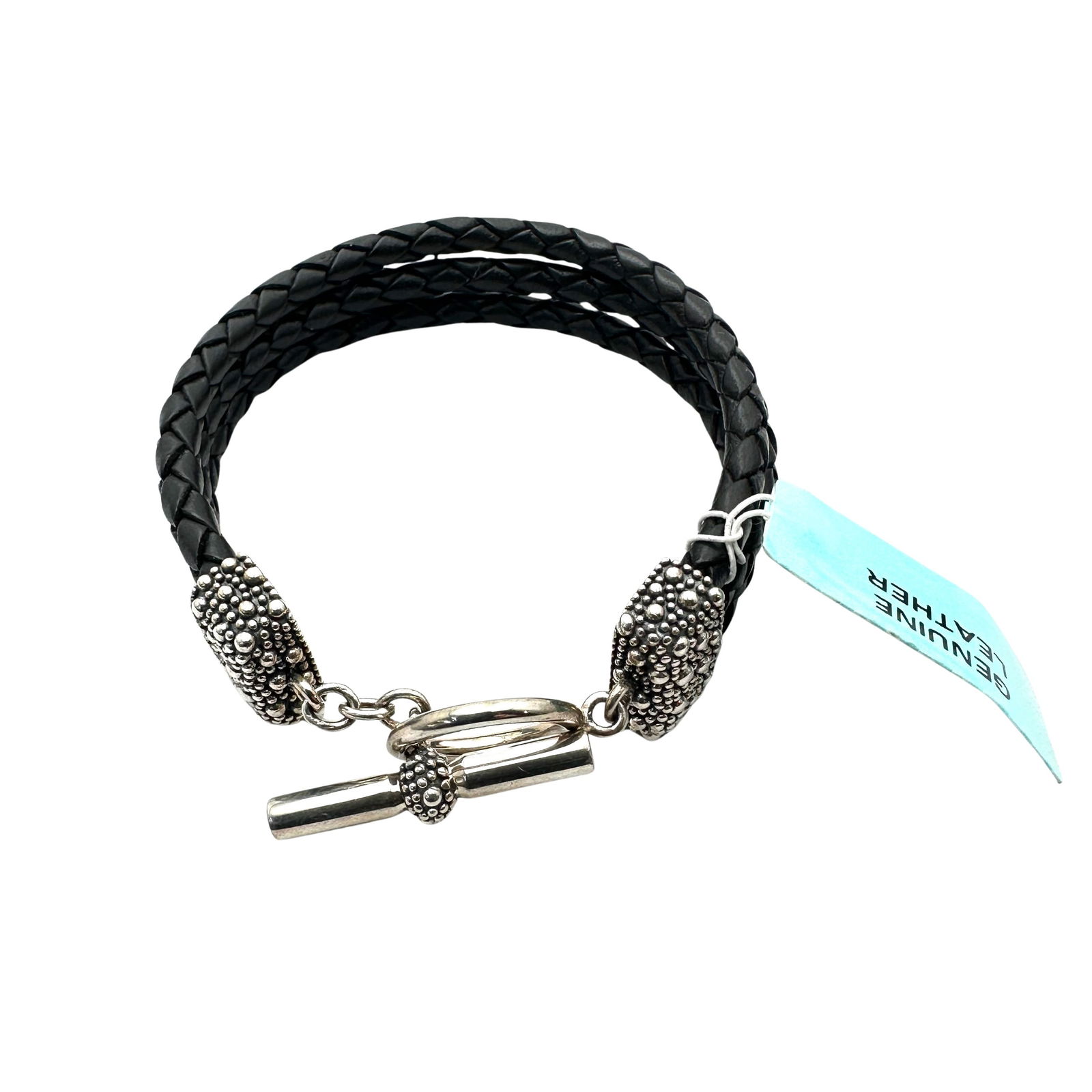 Michael Dawkins Sterling Silver Black Leather Toggle Bracelet 7 Inch (1 of 2)