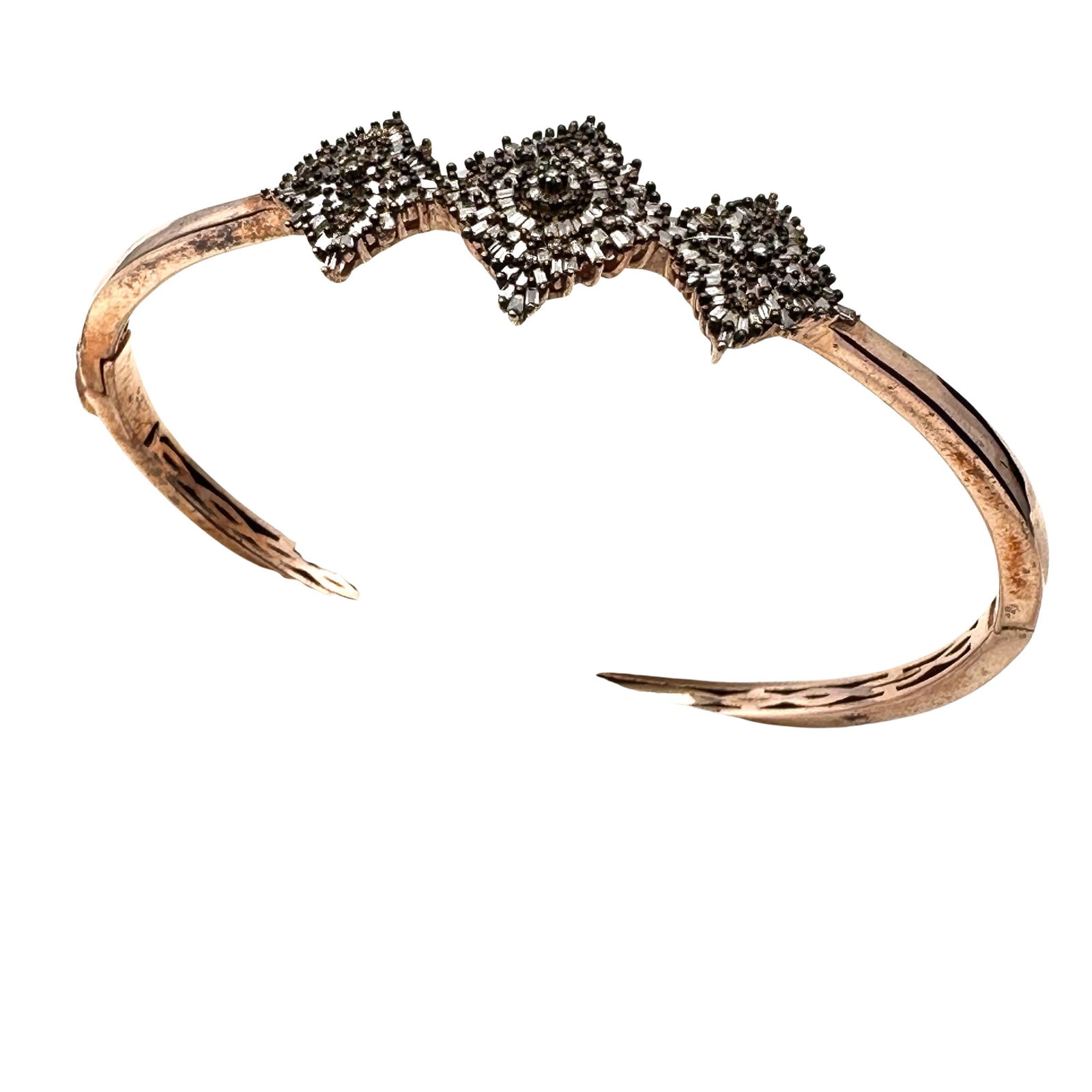 Champagne Diamond Rose Gold Over Sterling Silver Hinged Bangle Bracelet 7.5 Inch 16 Grams (1 of 3)