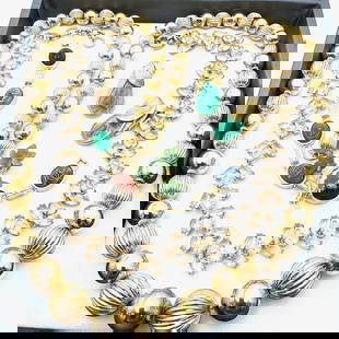Vintage Jewelry Group Peking Glass Clip Earrings Scarab Bracelet Rhinestone Necklace Jade Brooch: Vintage Jewelry Group Peking Glass Clip Earrings Scarab Bracelet Rhinestone Necklace Jade Brooch Gold Tone Beads