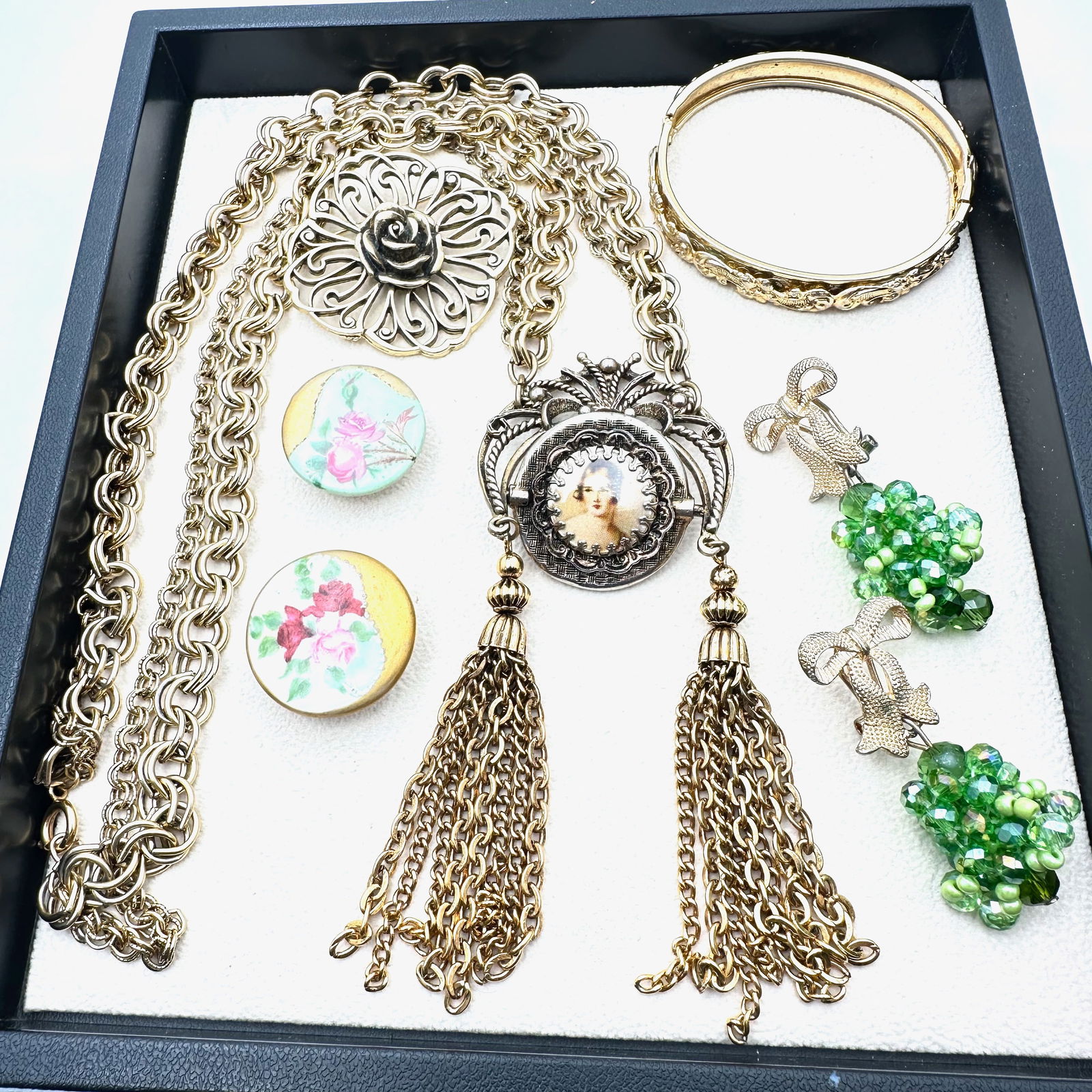 Vintage Jewelry Group Victorian Revival Swivel Pendant Necklace Painted Porcelain Earrings Bracelet (1 of 2)