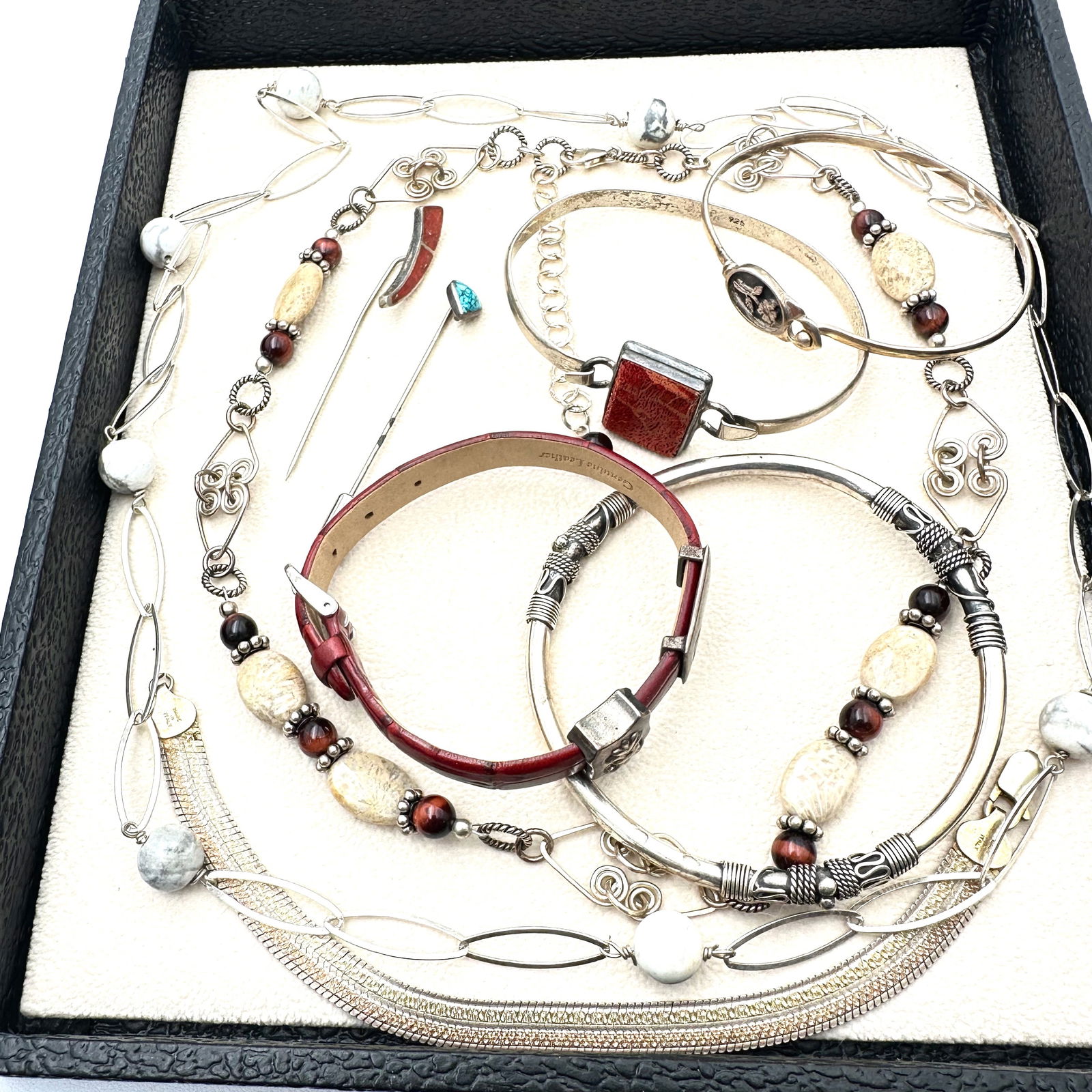 Vintage Jewelry Group Sterling Silver Group Bracelets Necklaces Stick Pins Gemstones (1 of 2)