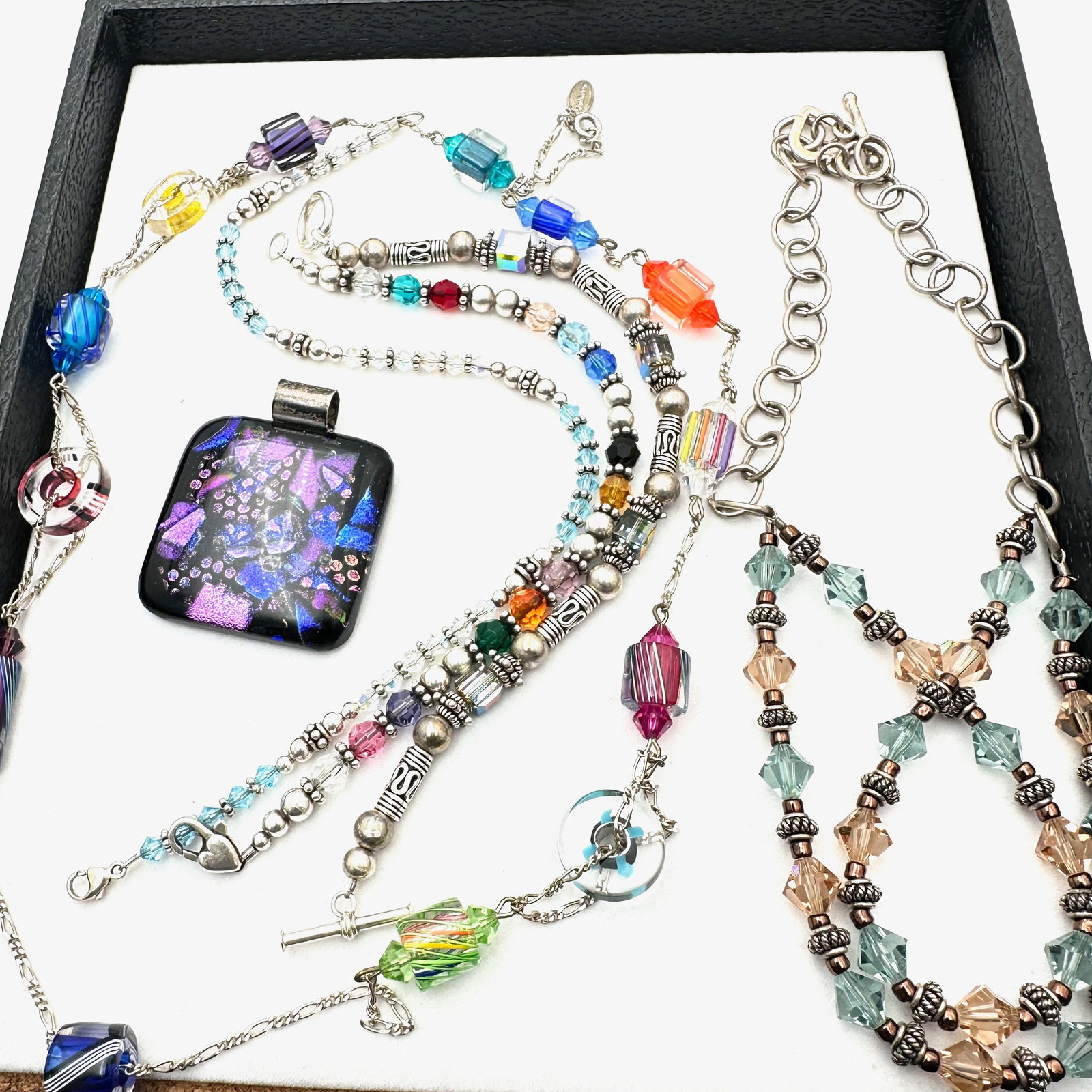 Art Glass Sterling Silver Jewelry Group Bracelets Pendant Necklaces: Art Glass Sterling Silver Jewelry Group Bracelets Pendant Necklaces