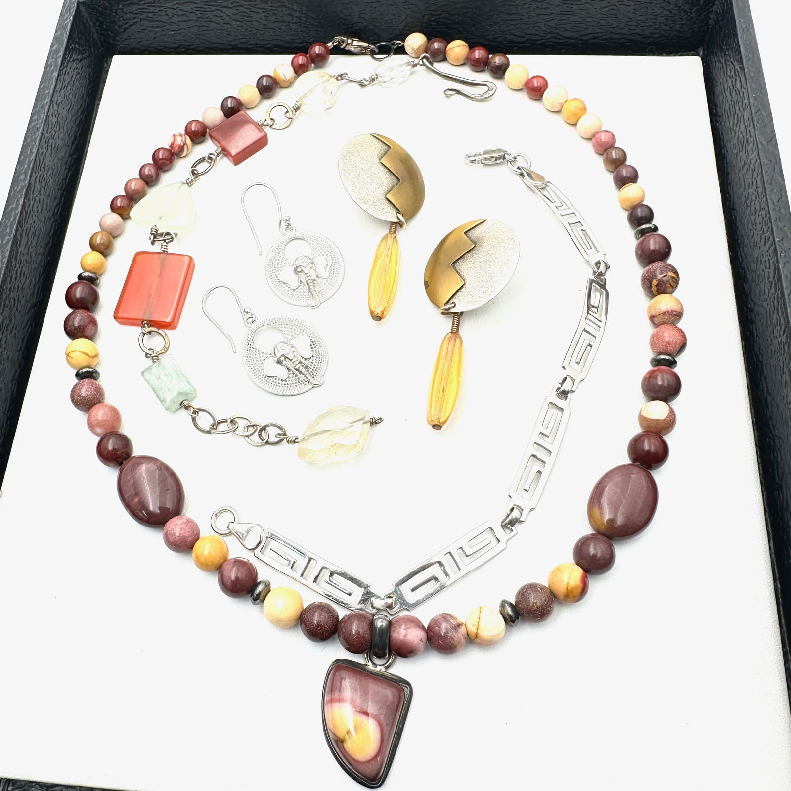 Sterling Silver Jewelry Group Greek Key Bracelet Elephant Earrings Gemstone Necklace Bracelet (1 of 2)