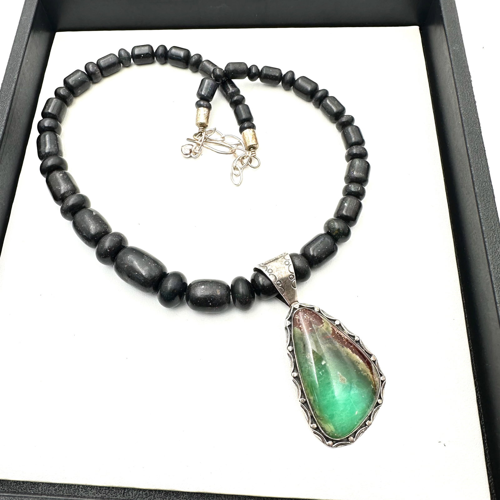 Jay King Mine Finds Turquoise Pendant Black Gemstone Sterling Silver Necklace: Jay King Mine Finds Turquoise Pendant Black Gemstone Sterling Silver Necklace
