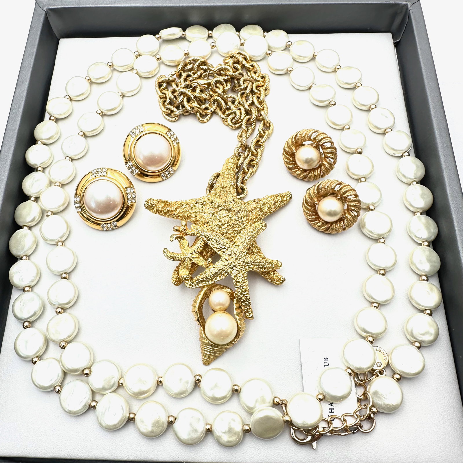 Jewelry Group Real Coin Pearl Necklace Star Fish Pearl Gold Tone Necklace Costume Earrings: Jewelry Group Real Coin Pearl Necklace Star Fish Pearl Gold Tone Necklace Costume Earrings