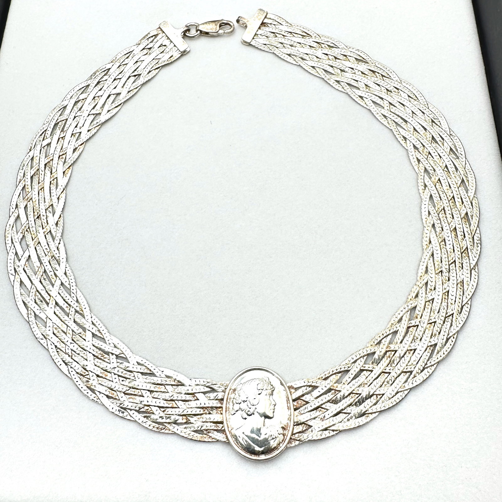 Milor Italy Sterling Silver Braided Wide Chain Portrait Necklace 16 Inch 30 grams: Milor Italy Sterling Silver Braided Wide Chain Portrait Necklace 16 Inch 30 grams