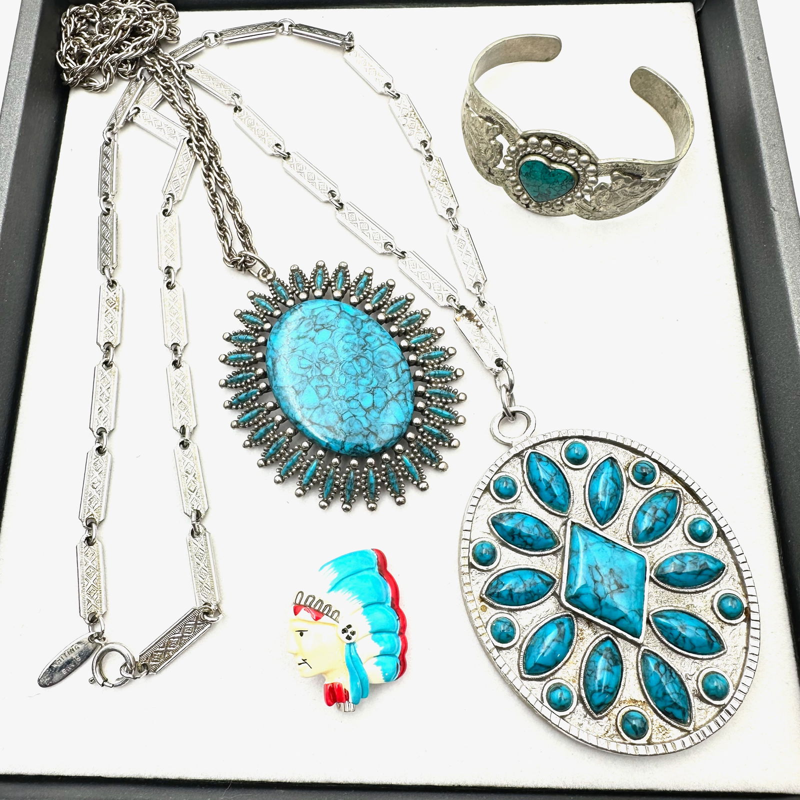 Costume Vintage Jewelry Group Faux Turquoise Southwest Style Necklaces Brooch Cuff Bracelet Not (1 of 2)