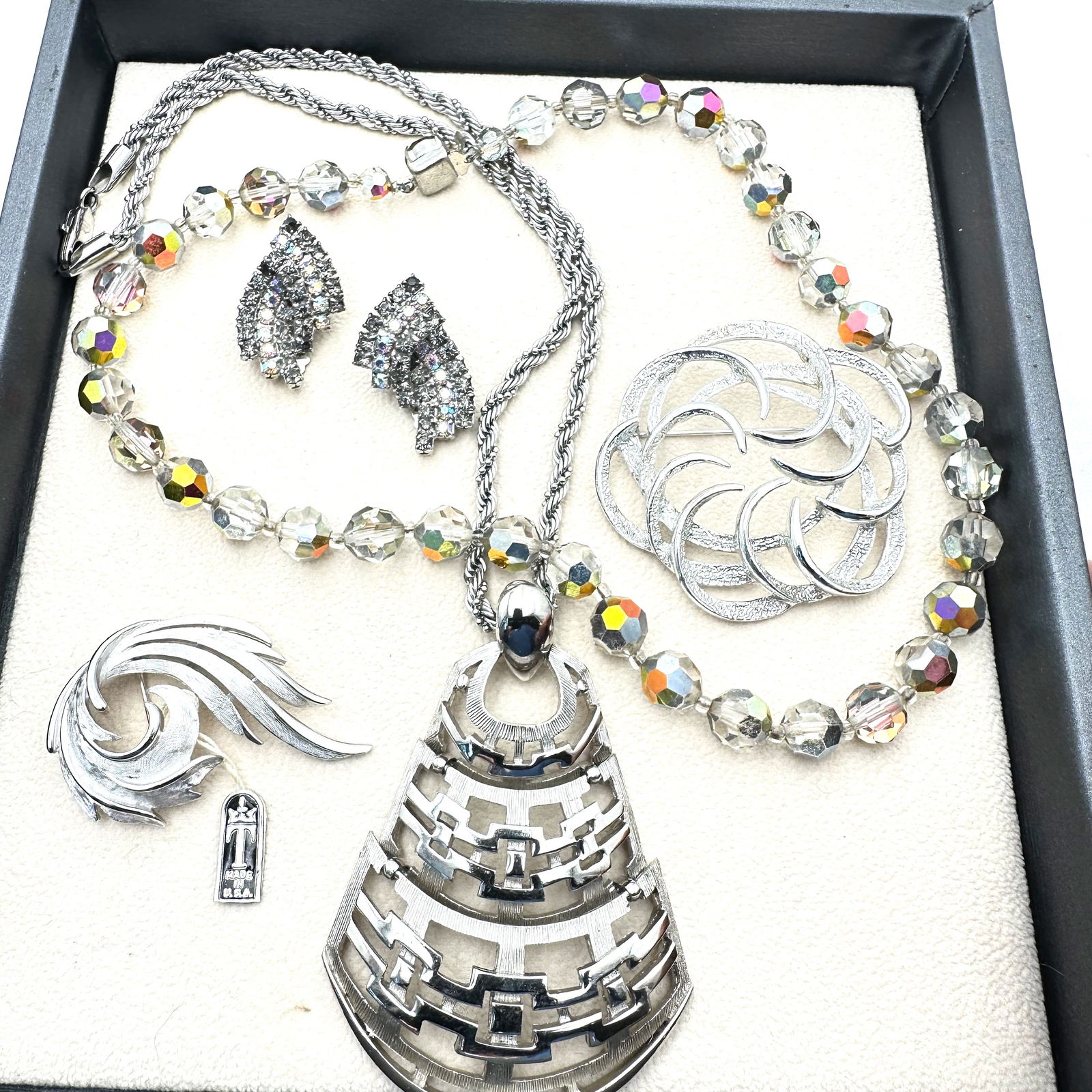 Vintage Jewelry Group Trifari Brooch Original Tag Sarah Cov Aurora Borealis Pendant Necklace: Vintage Jewelry Group Trifari Brooch Original Tag Sarah Cov Aurora Borealis Pendant Necklace