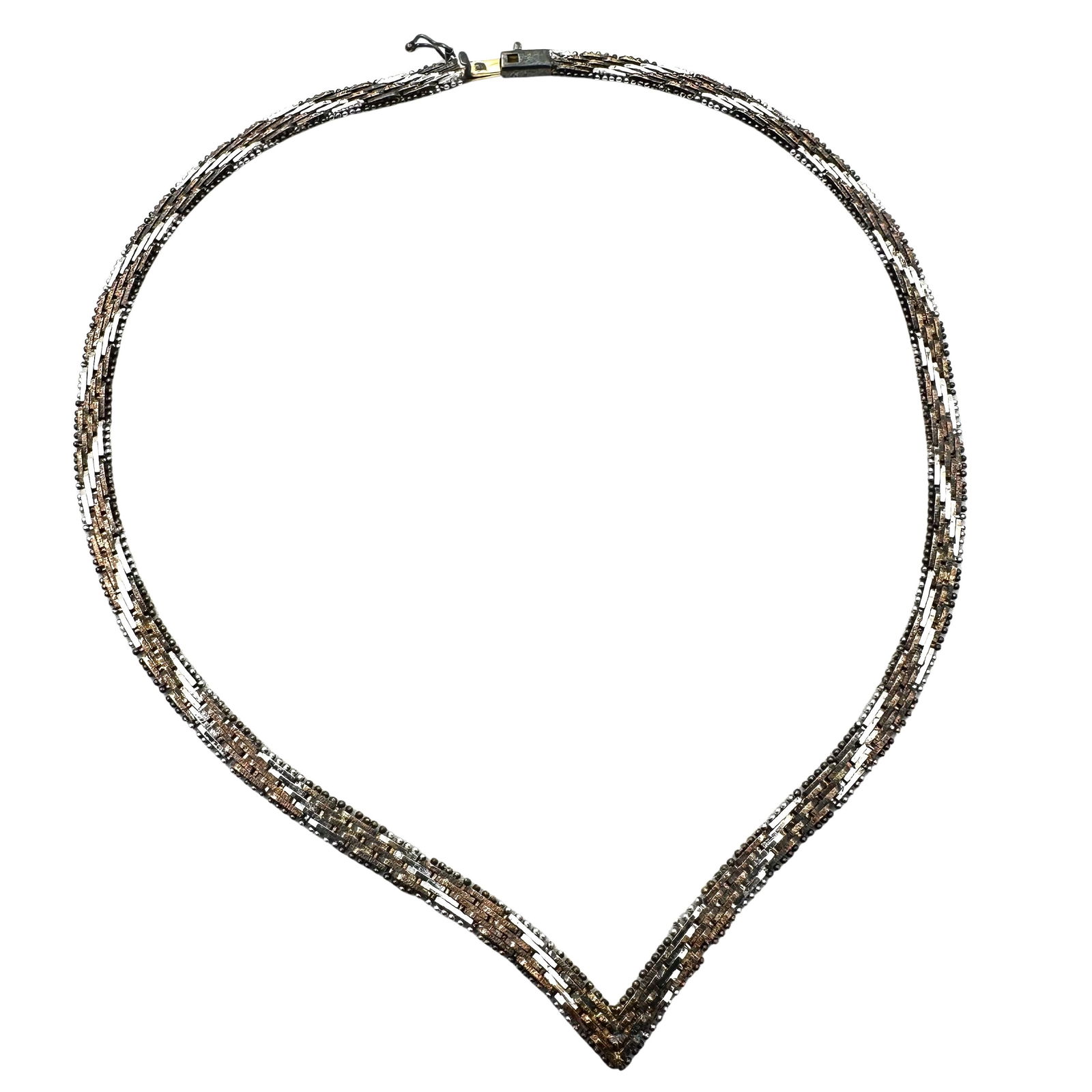 Vintage Sterling Silver Woven Tri Color Choker Necklace 16 Inch 22 Grams: Vintage Sterling Silver Woven Tri Color Choker Necklace 16 Inch 22 Grams