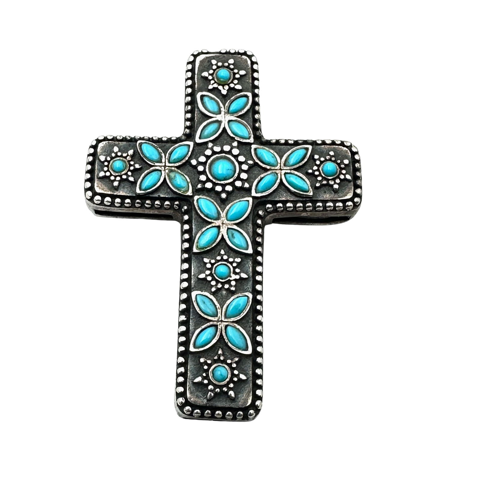 Southwest Style Turquoise Sterling Silver 2.5 Inch Cross Pendant for Necklace 25 Grams (1 of 3)