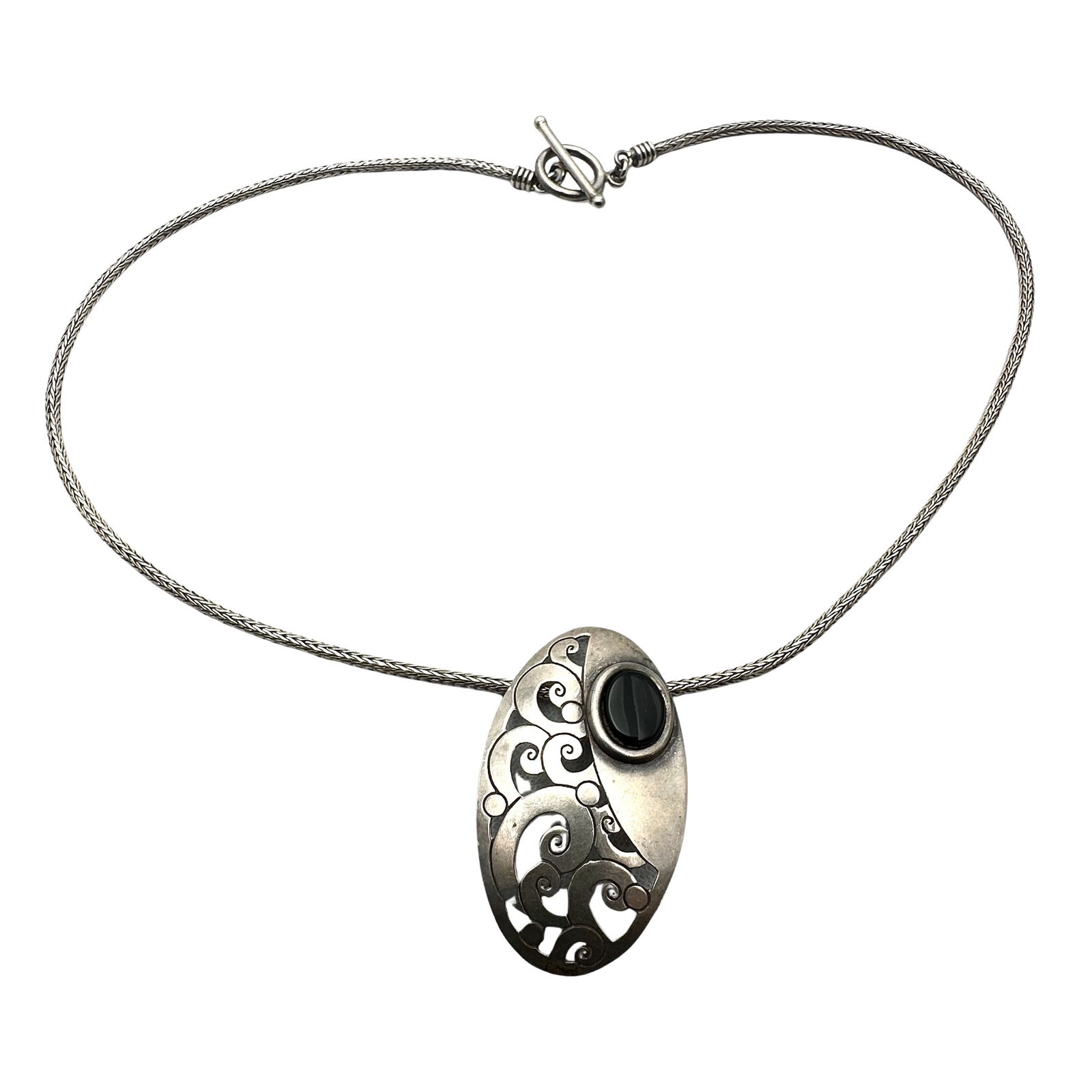 Sterling Silver Onyx Pendant Necklace Toggle Clasp 16 Inch Chain 20 Grams (1 of 3)