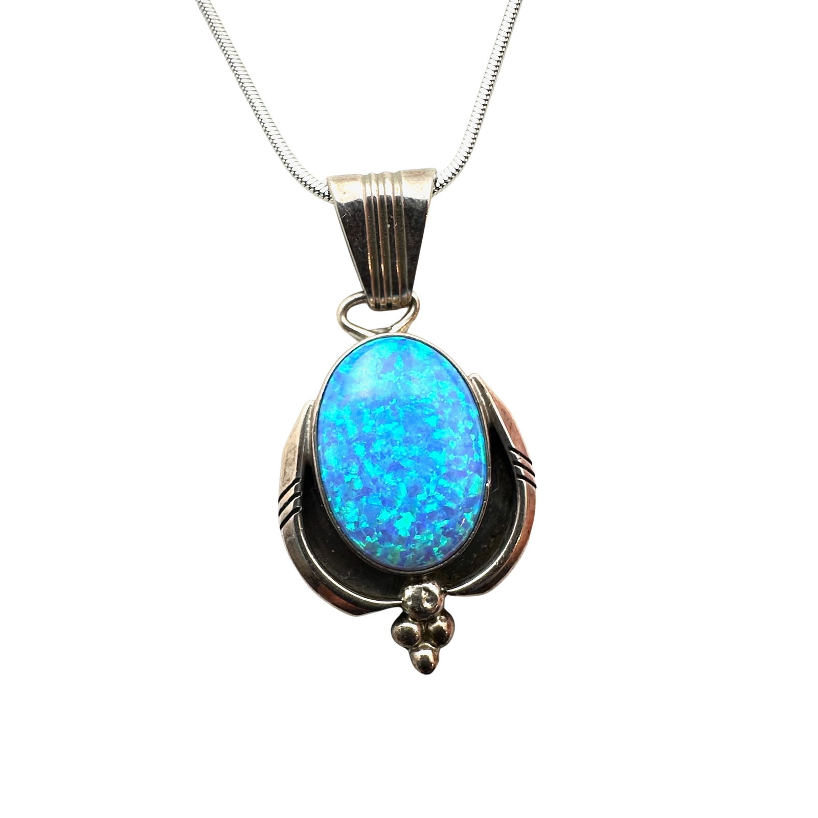 Native American Gorgeous Opal Sterling Silver Pendant Necklace 16 Inch Chain 1.5 Inch Pendant 10 (1 of 3)