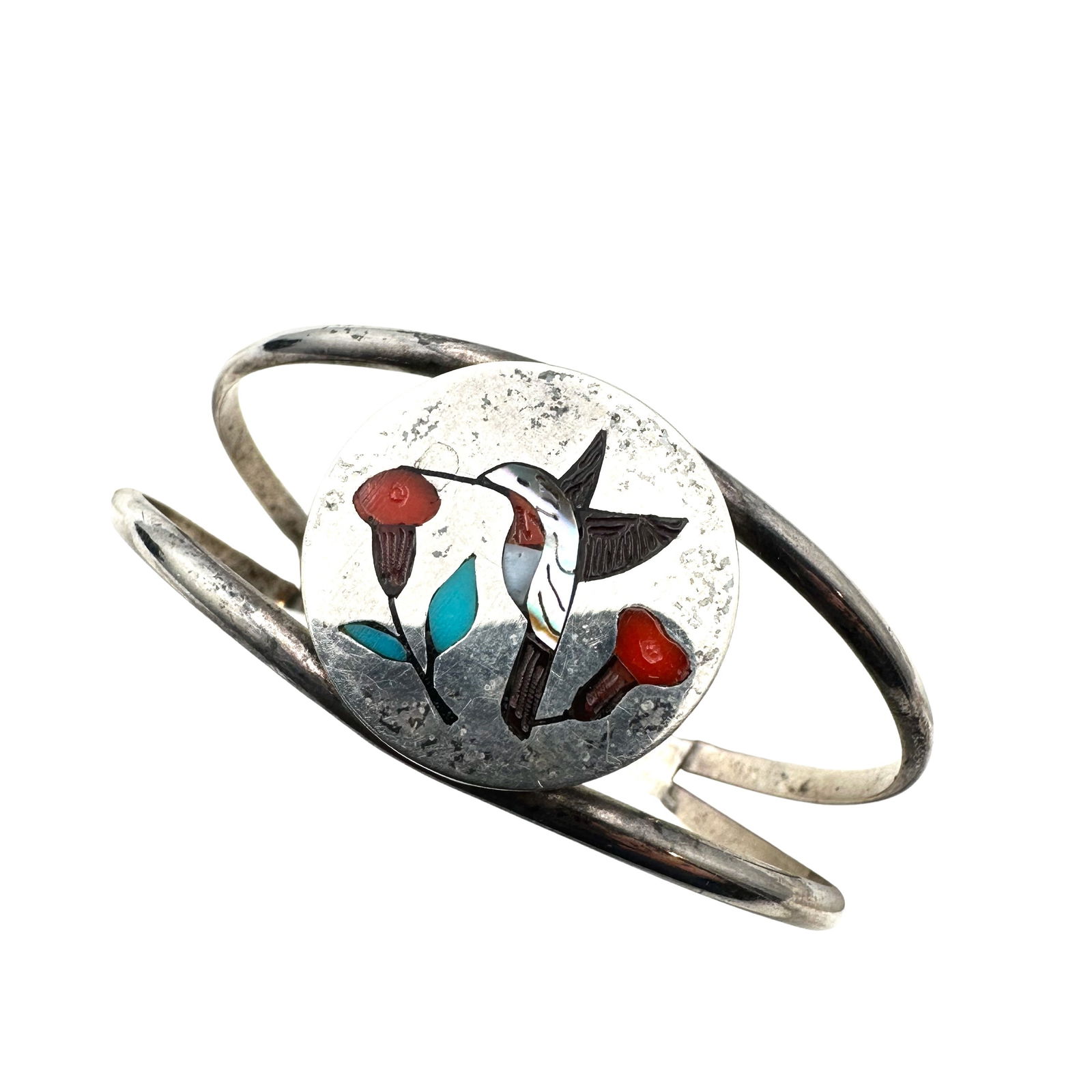 Native American Lotti Inlay Gemstone Bird Sterling Silver Cuff Bracelet 7 Inch 17 Grams (1 of 2)