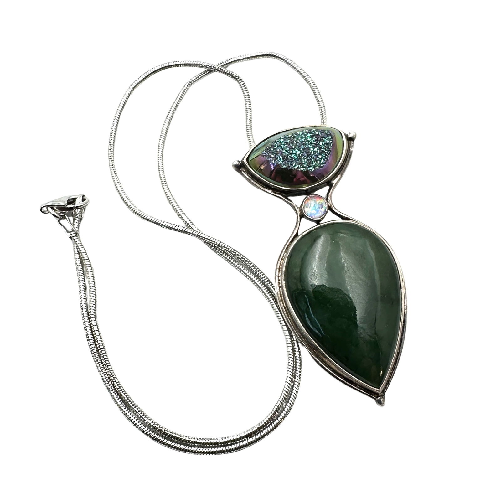 Sajen Drusy Quartz Multi Gemstone Sterling Silver 2 Inch Pendant Necklace 16 Inch Chain 17 Grams (1 of 2)