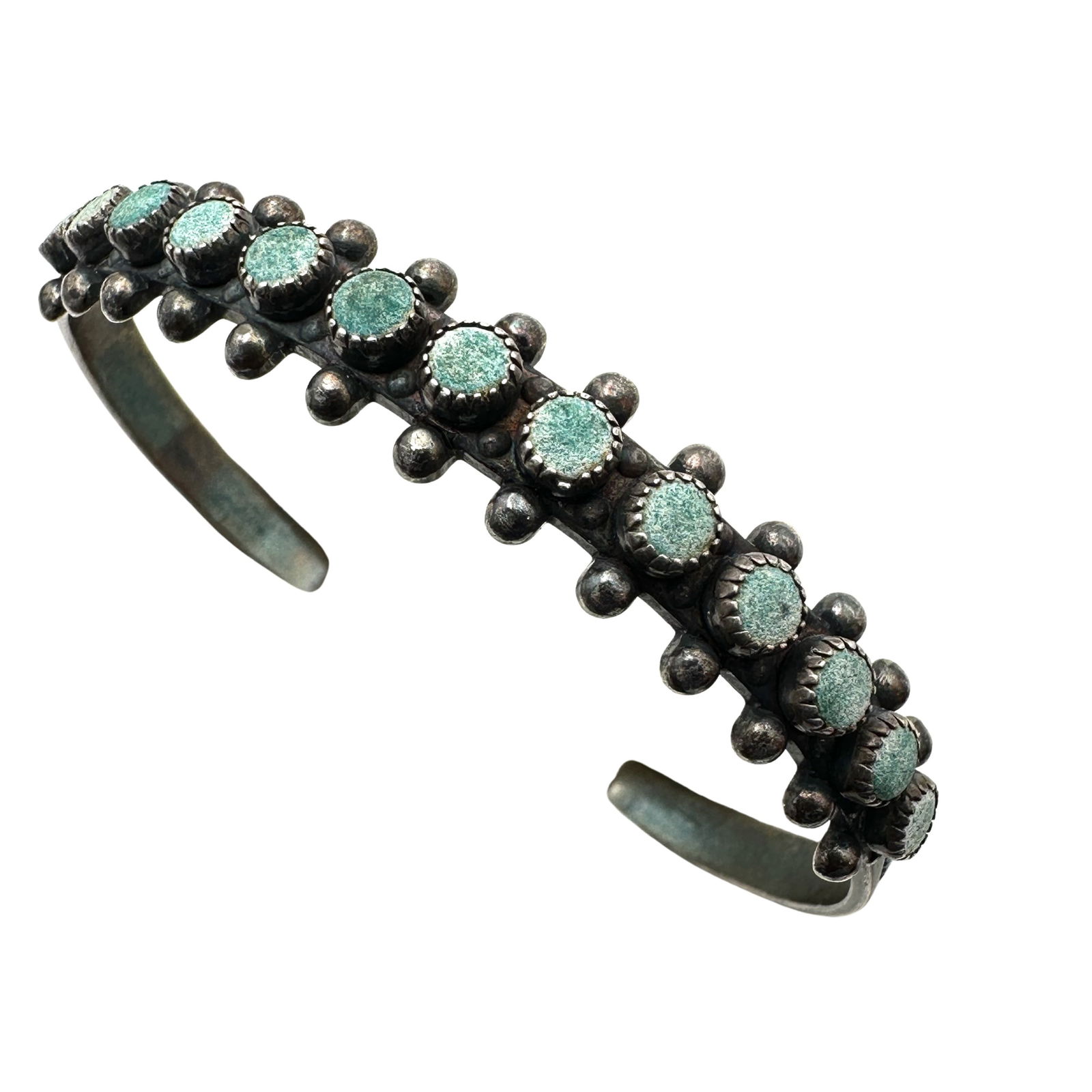 Native American Zuni Petit Point Turquoise Sterling Silver Cuff Bracelet 12 Grams 7 Inch (1 of 2)