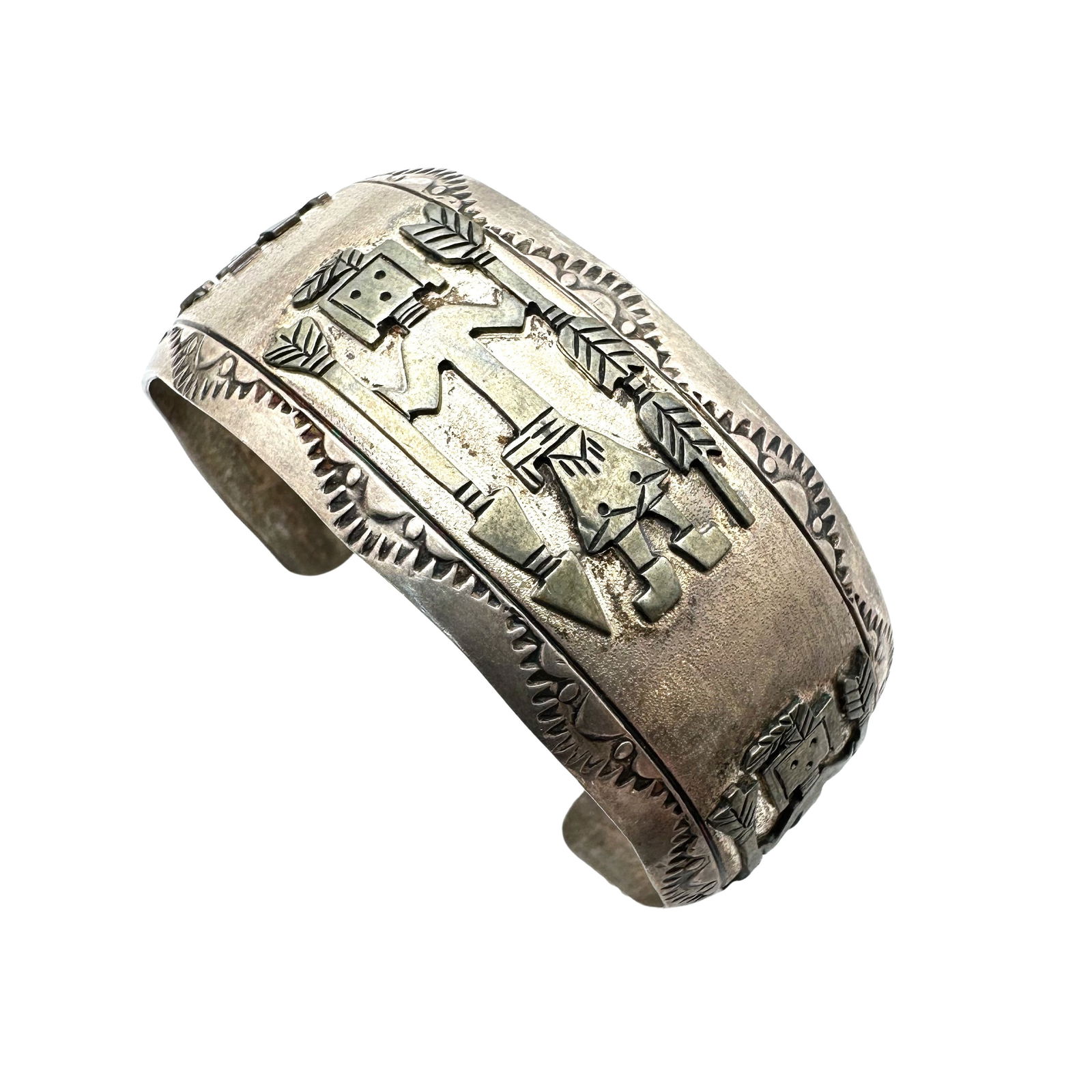 Vintage Native American Cuff Bracelet Hallmarked Thomas Sterling Silver Gold Filled Accents 37 Grams (1 of 4)