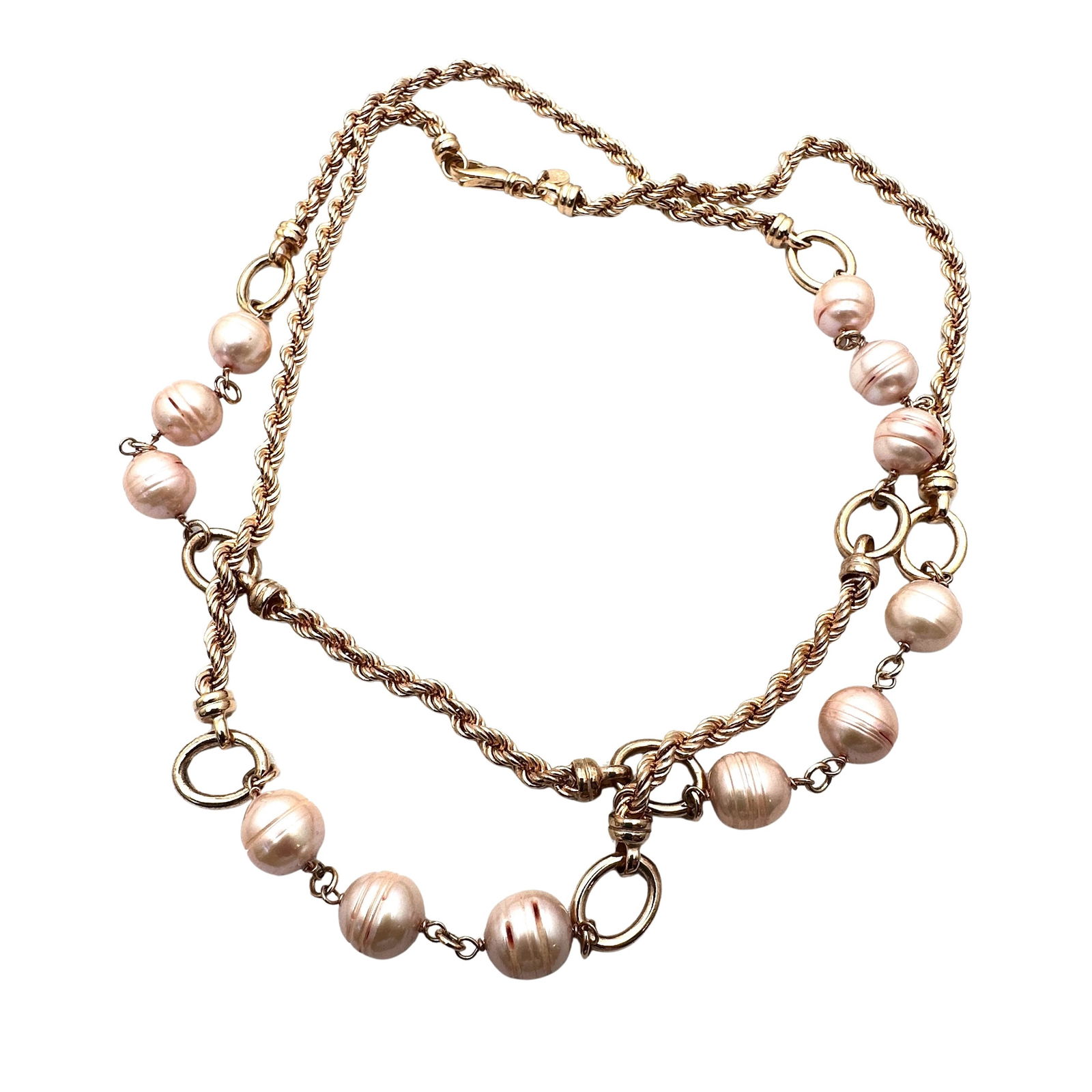 Milor Bronzo Italia Rose Gold Bronze Honora Pink Pearls Fancy Chain Necklace 32 Inch (1 of 2)