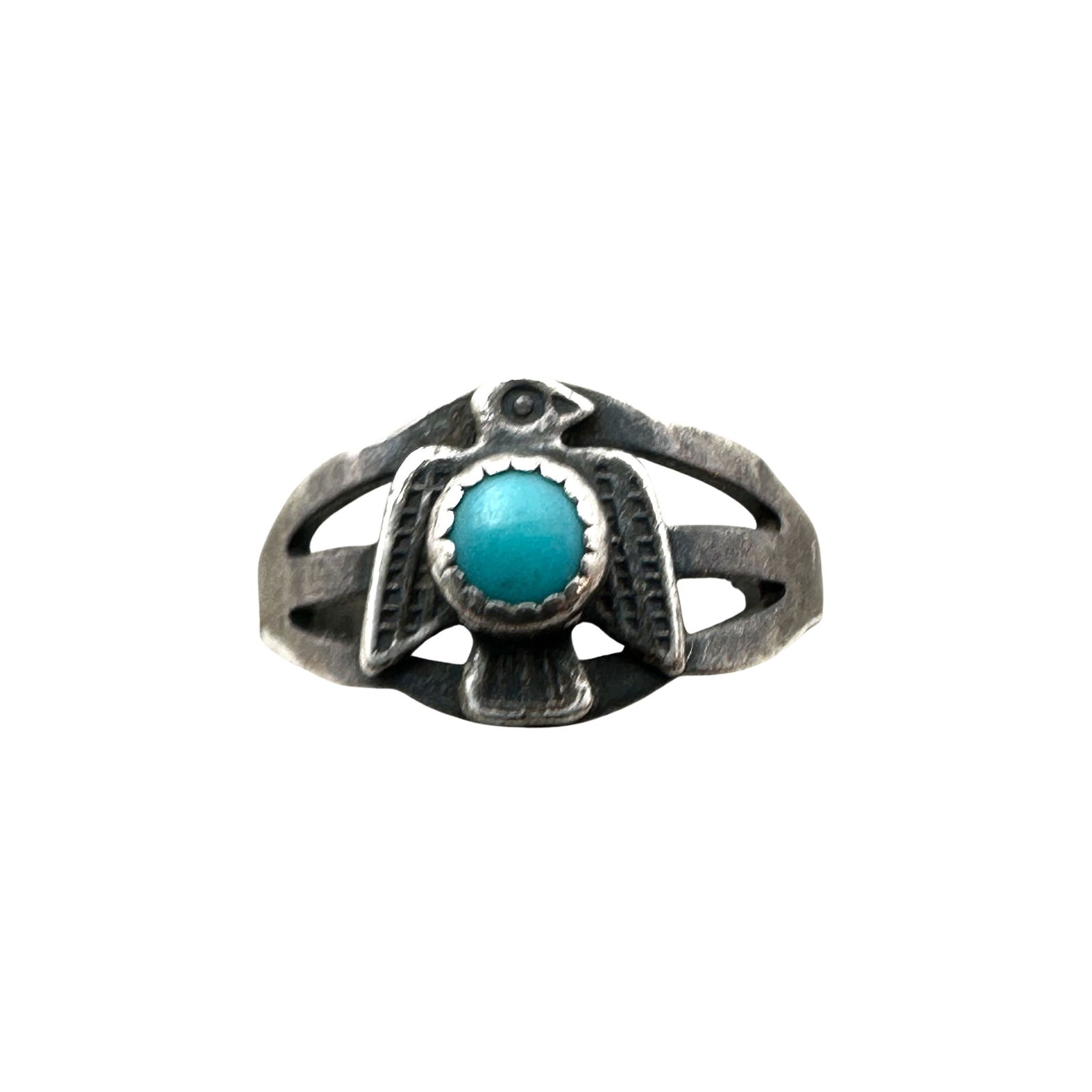 Native American Older Turquoise Thunderbird Sterling Silver Ring Petite Size 2.5 (1 of 2)