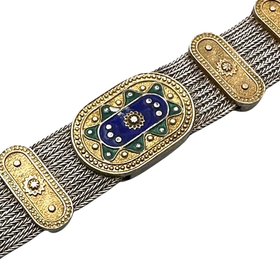 Vintage Ethnic Sterling Silver Wide Enamel Bracelet 7 Inch 52 Grams: Vintage Ethnic Sterling Silver Wide Enamel Bracelet 7 Inch 52 Grams