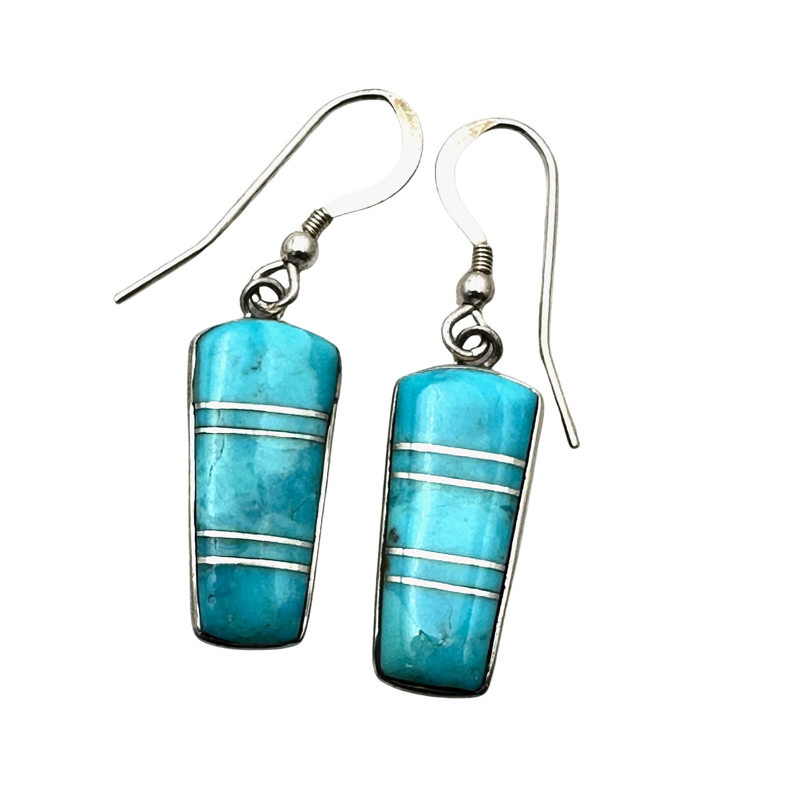 Blue Turquoise Sterling Silver Pierced Earrings 1.5 Inch Length (1 of 2)