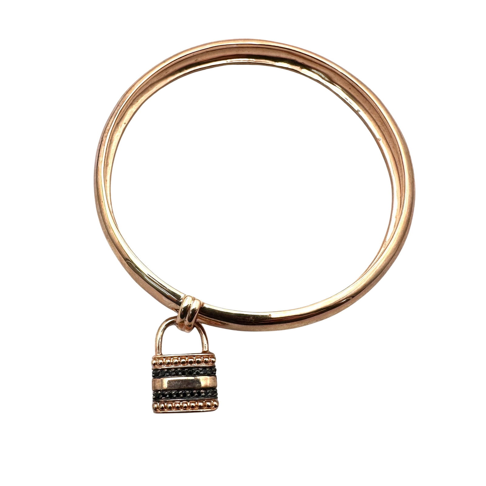 Milor Bronzo Italia Rose Gold Bronze Black Spinel Lock Charm Bracelet 8 Inch (1 of 2)