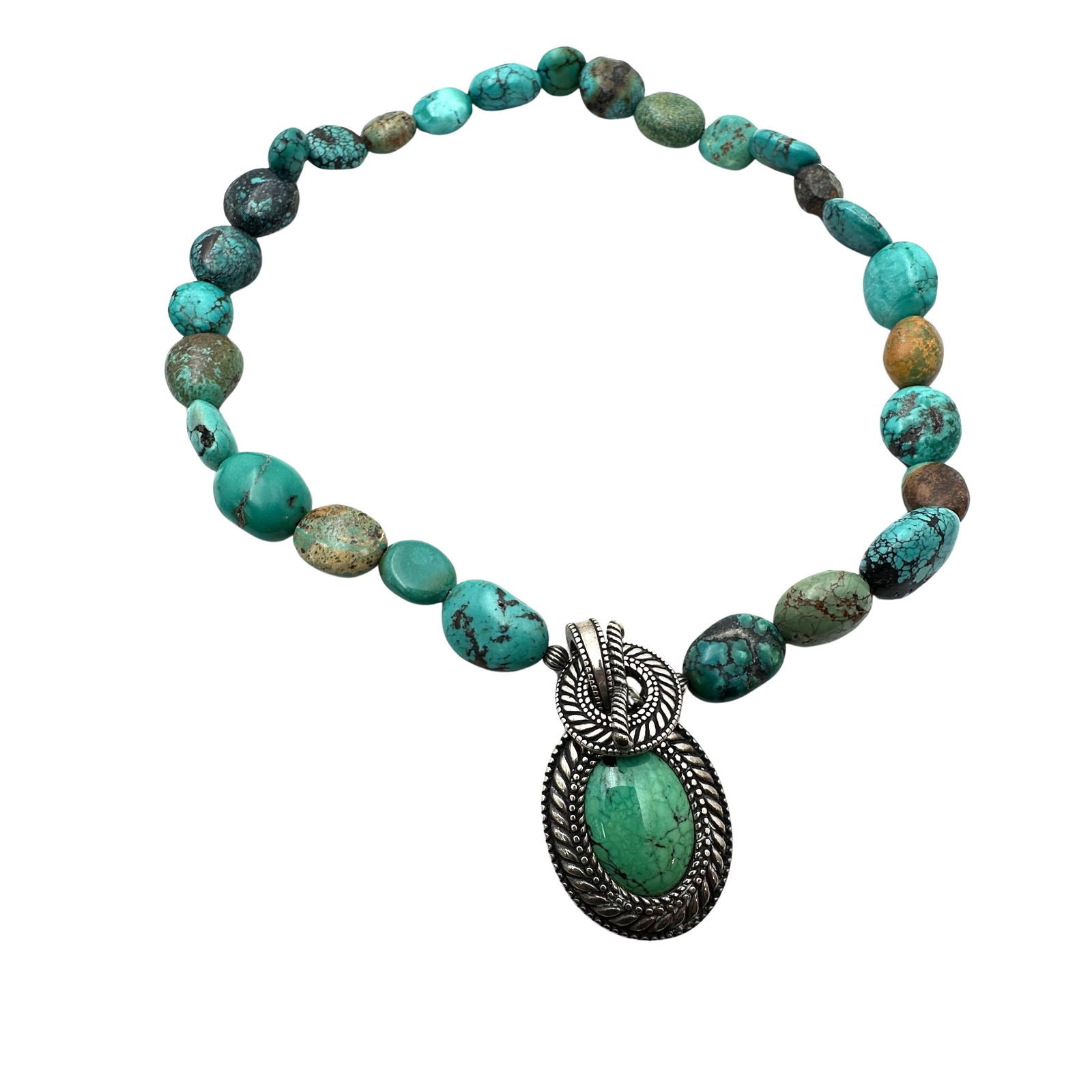 Carolyn Pollack Turquoise Bead Sterling Silver Toggle Clasp Necklace Pendant Enhancer 18 Inch (1 of 2)